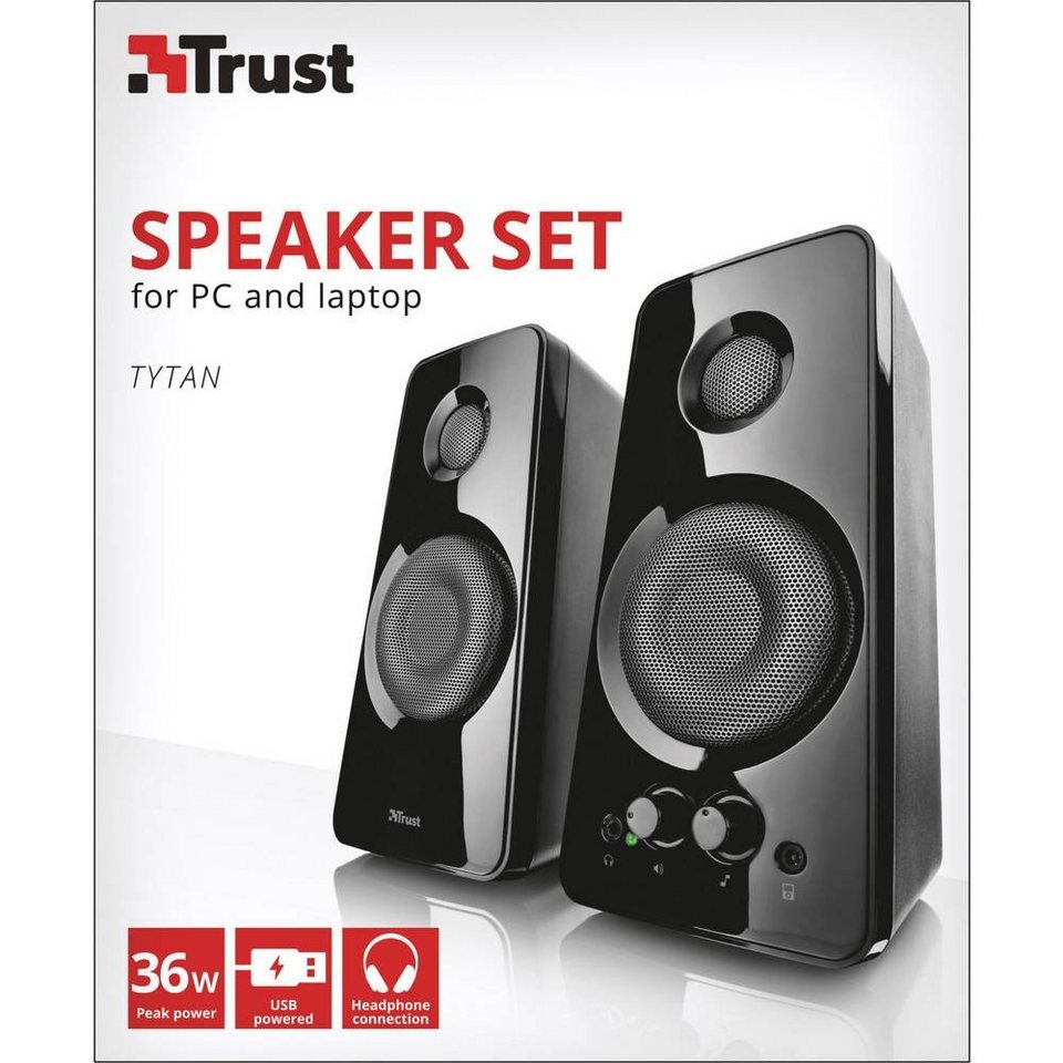 Trust 2 PC-Lautsprecher PC-Lautsprecher, Lautstärke- und Bassregler an der  Vorderseite ·