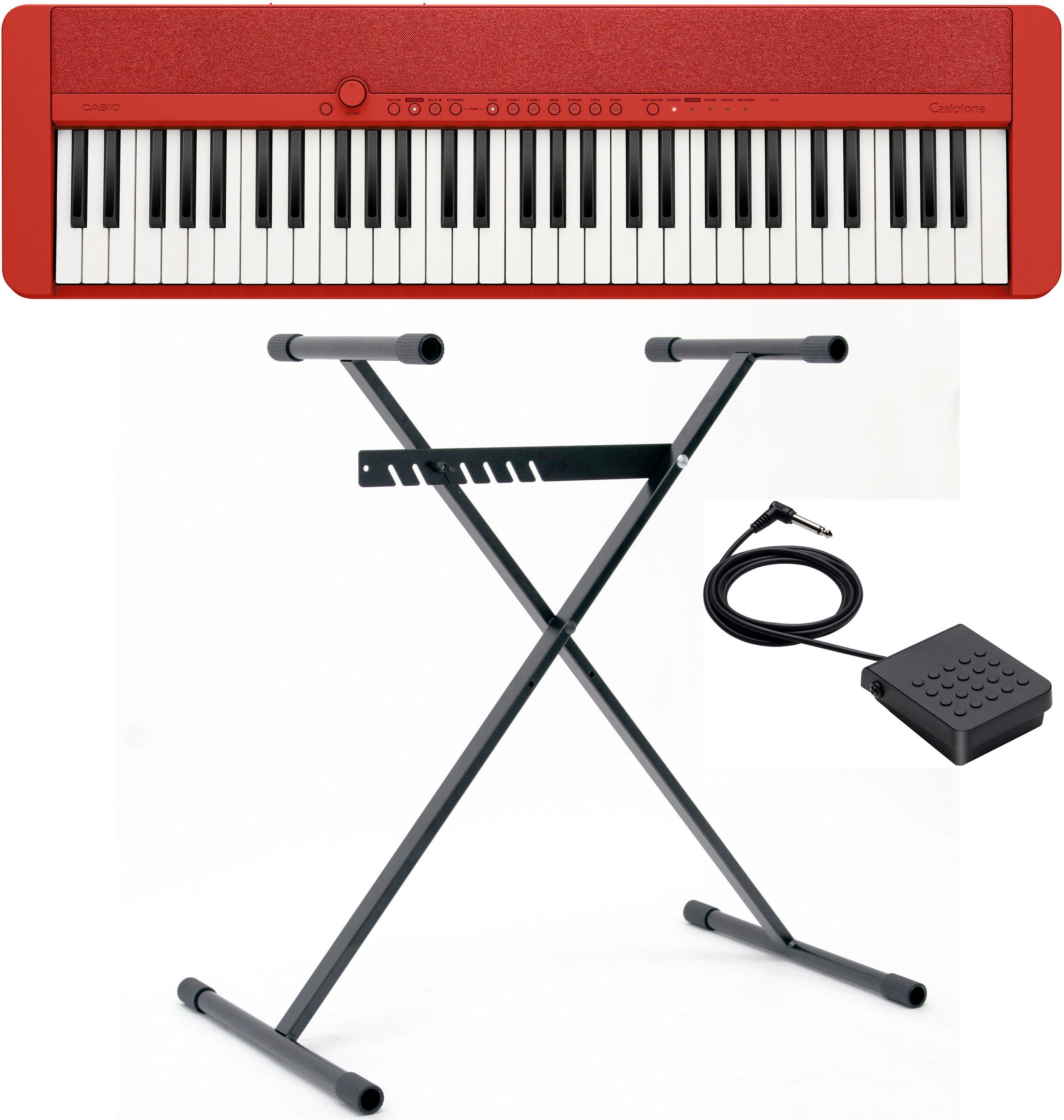 CASIO Home-Keyboard Piano-Keyboard-Set CT-S1RDSET (Set, inkl. Keyboardständer, Sustainpedal und Netzteil), ideal für Piano-Einsteiger und Klanggourmets;