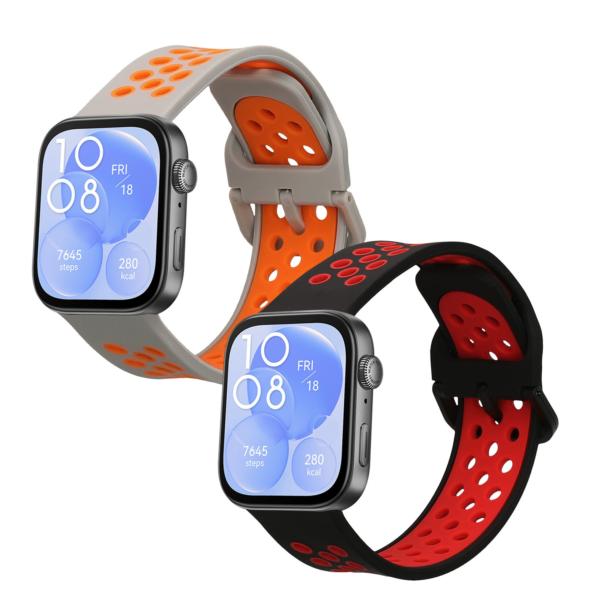 kwmobile 2x Uhrenarmband für Huawei Watch Fit 3 Armband Smartwatch, 2-tlg., Fitnesstracker Band Set aus TPU Silikon - Ersatzarmband Smartwatch