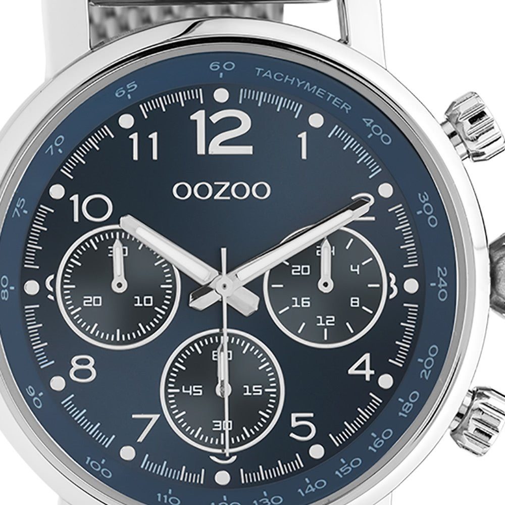 OOZOO Quarzuhr Oozoo Unisex Armbanduhr silber Analog, (Analoguhr), Damen, Herrenuhr rund, groß (ca. 42mm) Edelstahlarmband, Casual-Style