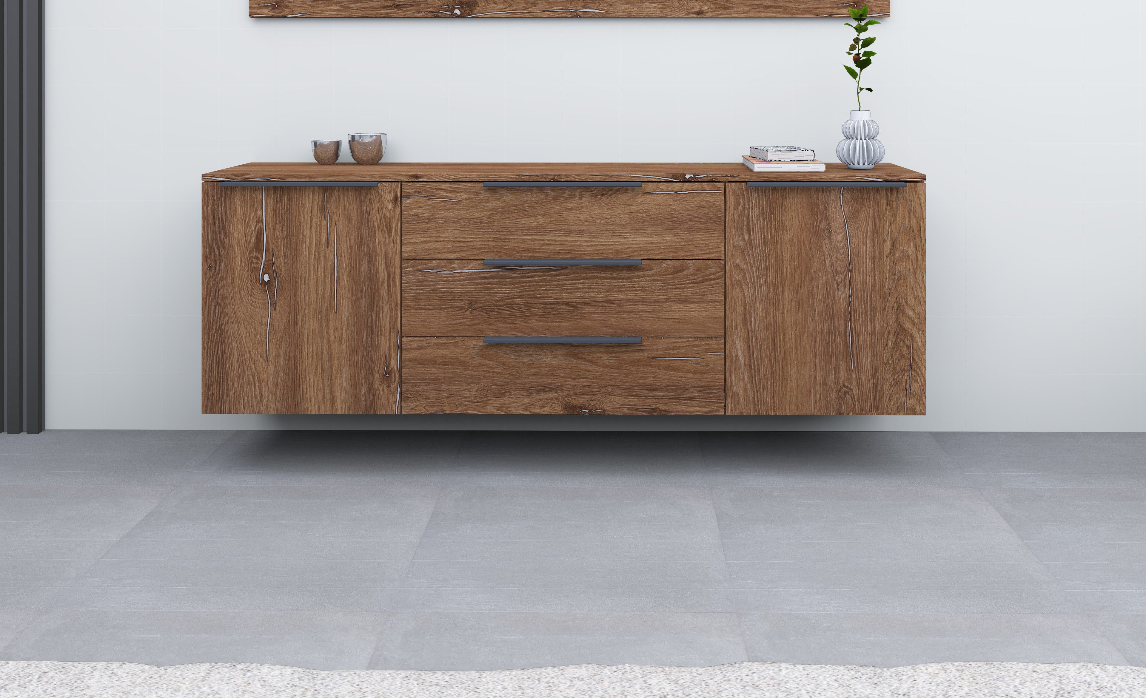 borchardt Möbel Sideboard Tom, Kommode Breite 166cm, hängend oder stehend mit Metallgriffen, 2 Türen 3 Schubkästen, verstellbare Einlegeböden