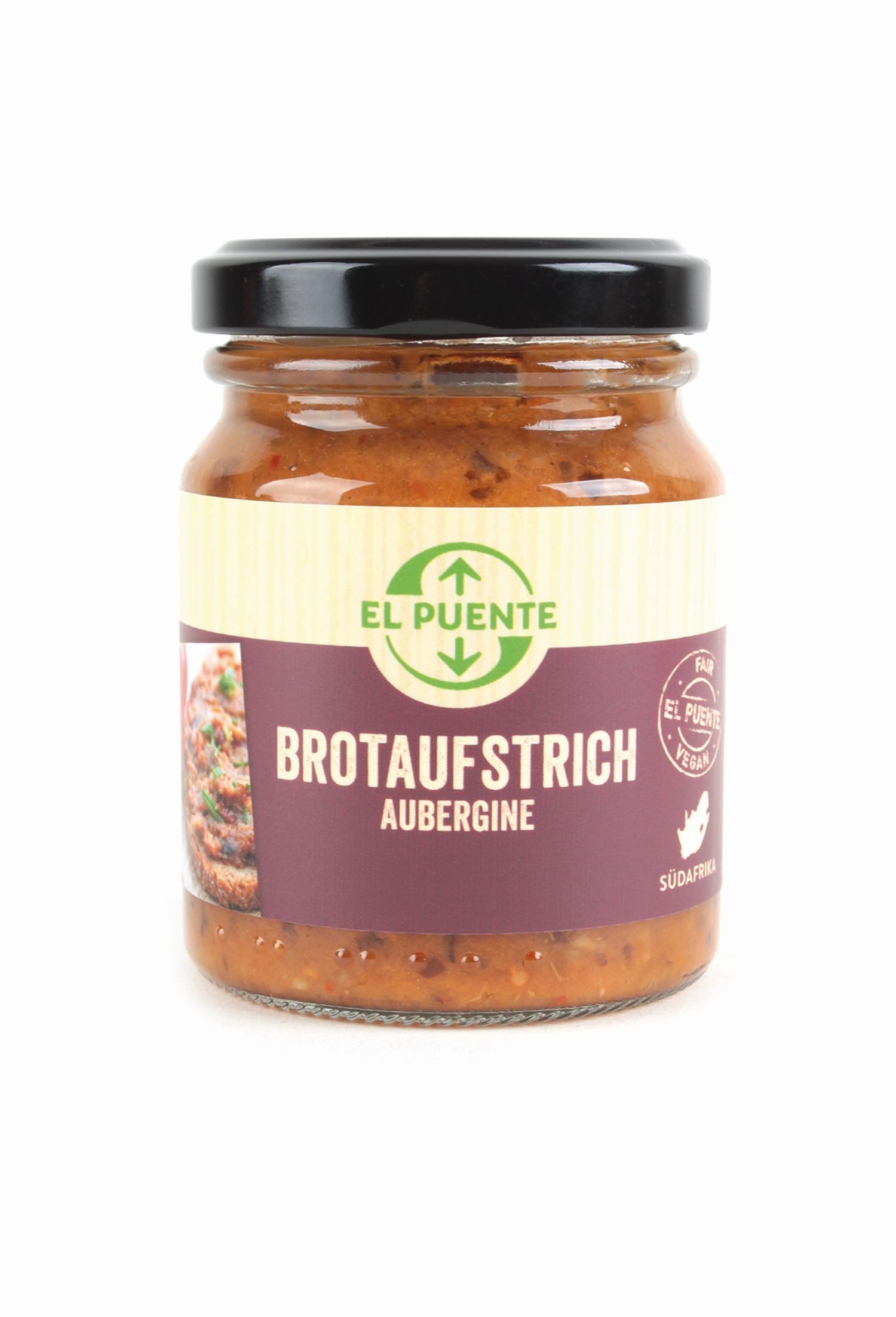 El Puente Herzhafter Brotaufstrich Veganer Brotaufstrich Aubergine, Fair Trade, Vegan, Glutenfrei, Fair Trade