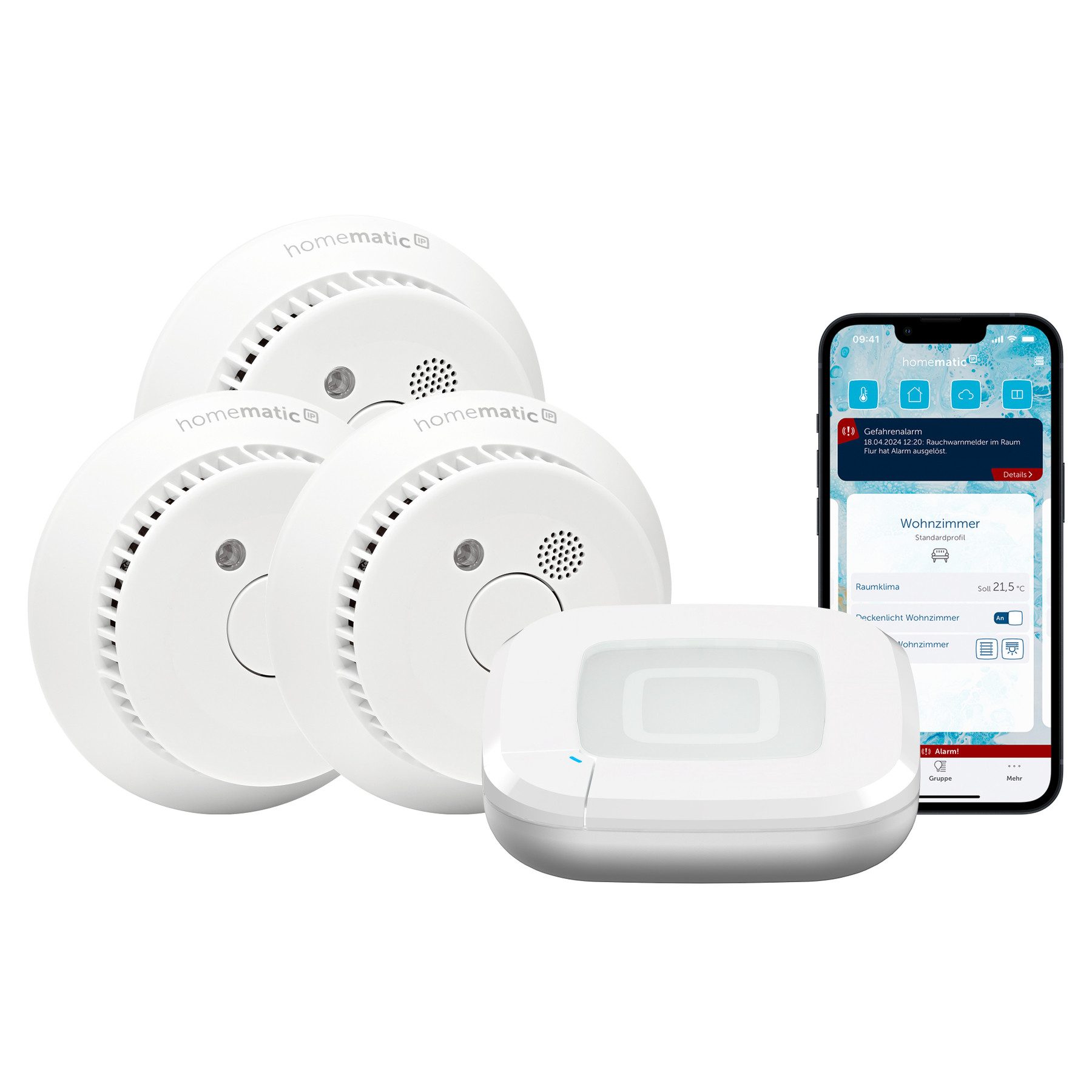 Homematic IP HOMEMATIC IP Starterset, Rauchwarnmelder für 3 Räume Rauchmelder