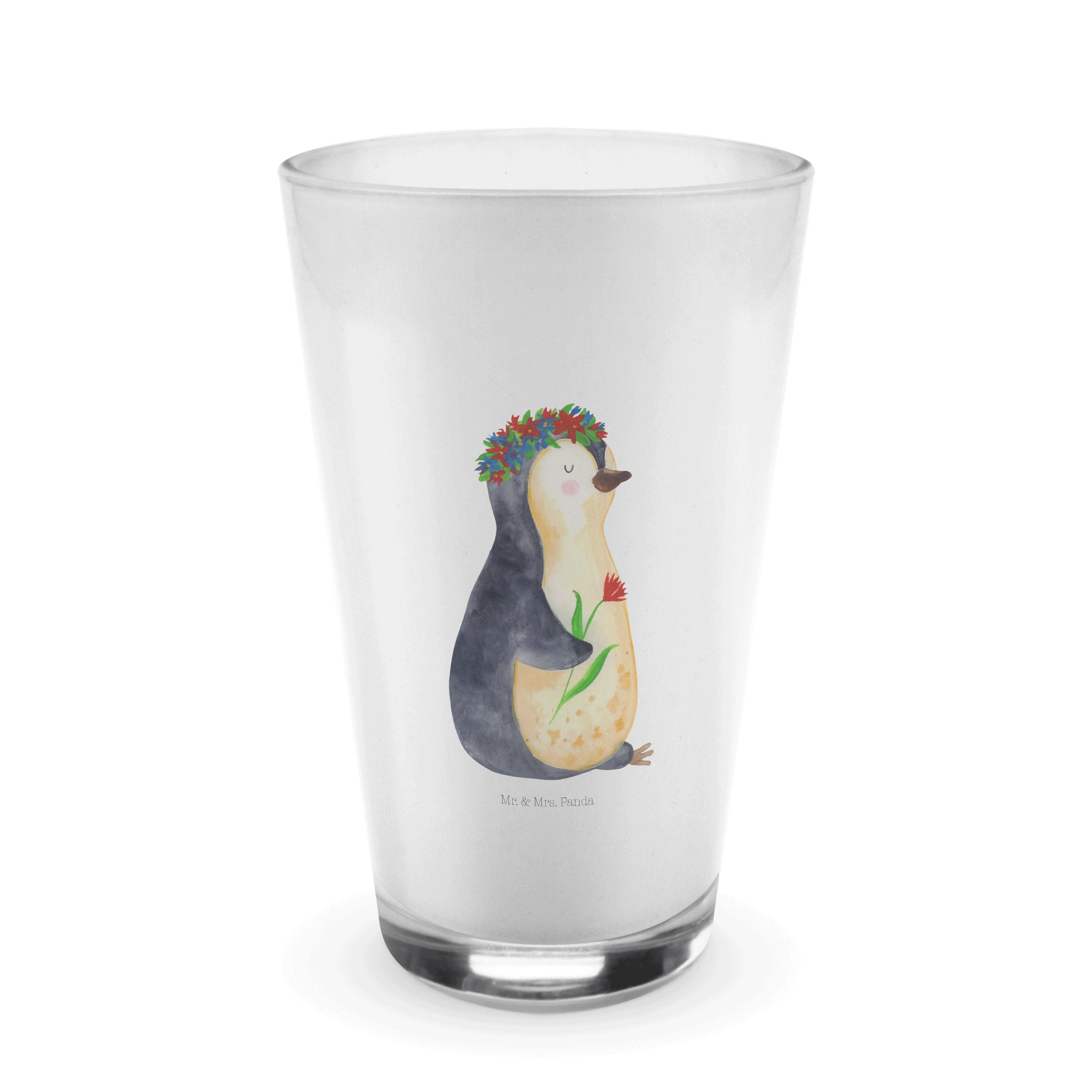 Pinguin Glas, Latte, Panda Mrs. Cappuccino Geschenk, Premium Mr. Glas & Transparent Blumenkranz - Glas -