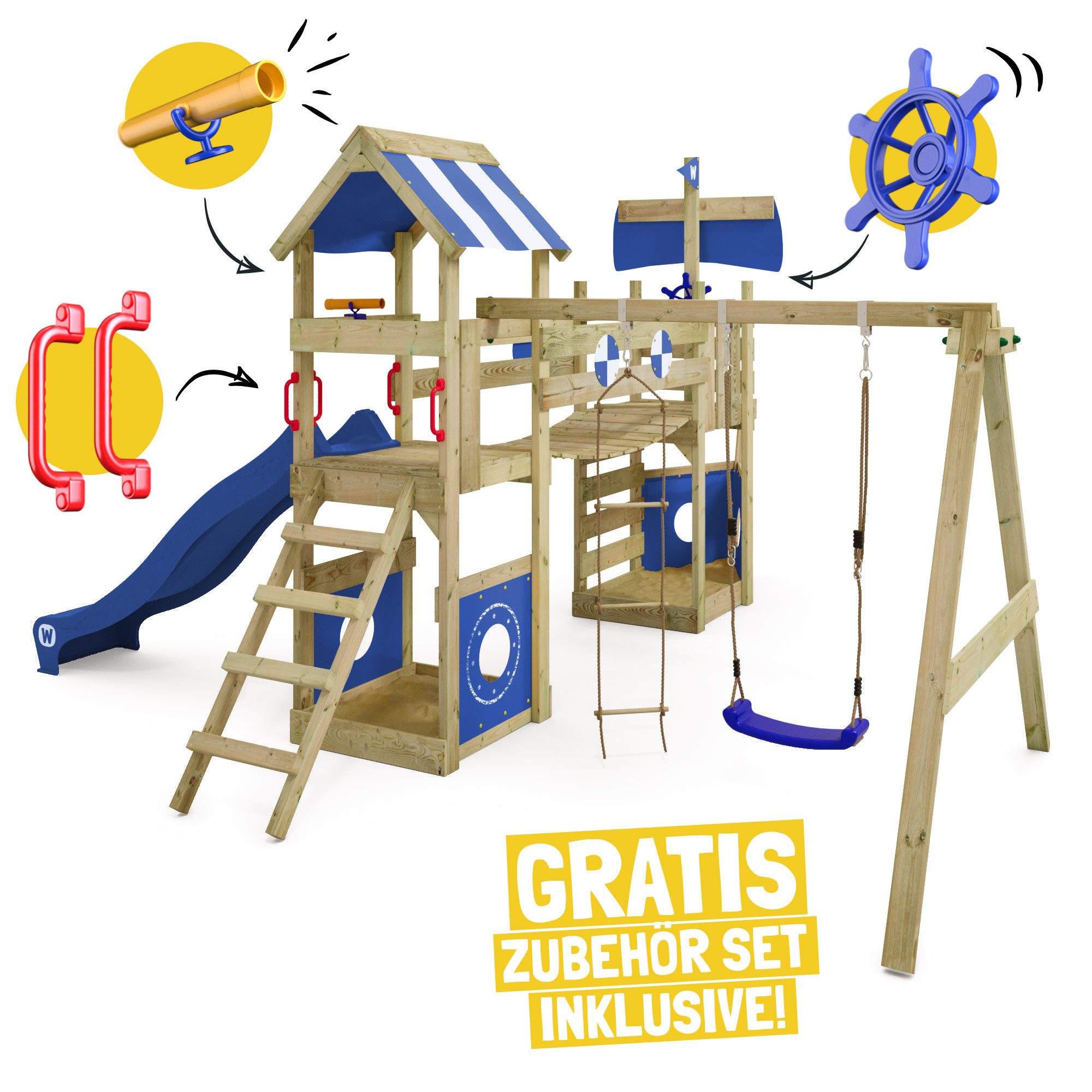 Wickey Spielturm StormFlyer – Klettergerüst in Schiffsoptik mit Rutsche & Kletterwand, Perfekt für kleine Kapitäne & Spielspaß – 10 Jahre Garantie*
