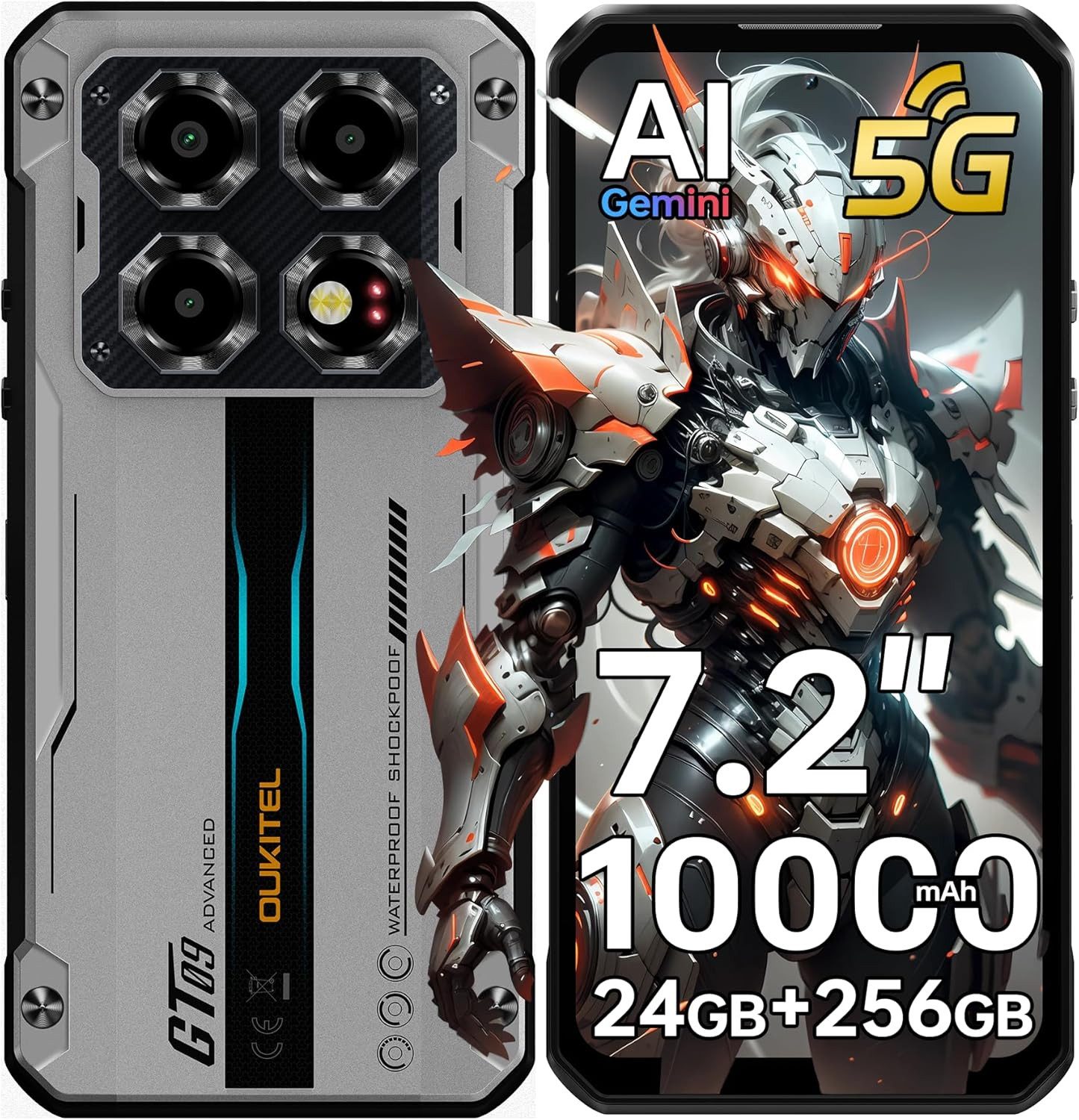 OUKITEL WP60 5G Android 15 Outdoor Smartphone (18,28 cm/7.2 Zoll, 256 GB Speicherplatz, 108 MP Kamera, 24GB+256GB, IP68 Baustellenhandy, 10000mAh, NFC, OTG, GPS)