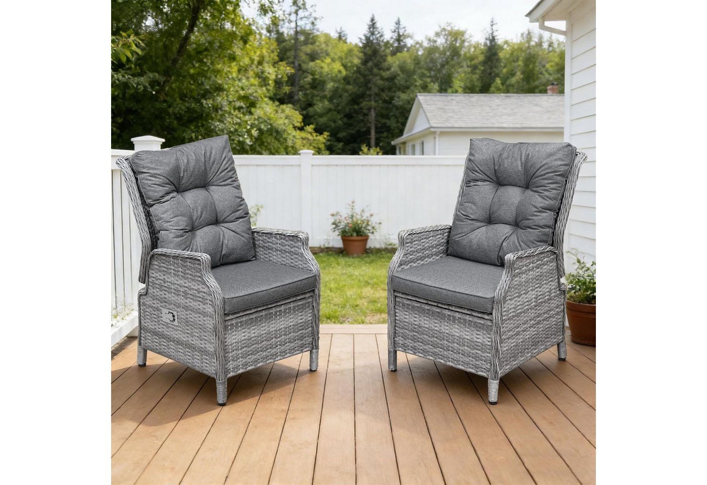 HOMECALL Esszimmerstuhl Rattan Gartensessel verstellbar, Rattansessel, Essstuhl Lounge Sessel (verstellbarer Rückenlehne, wetterfest, dick gepolsterte Kissen, 2 St), für Garten, Balkon & Terrasse, COMLAX FIELD