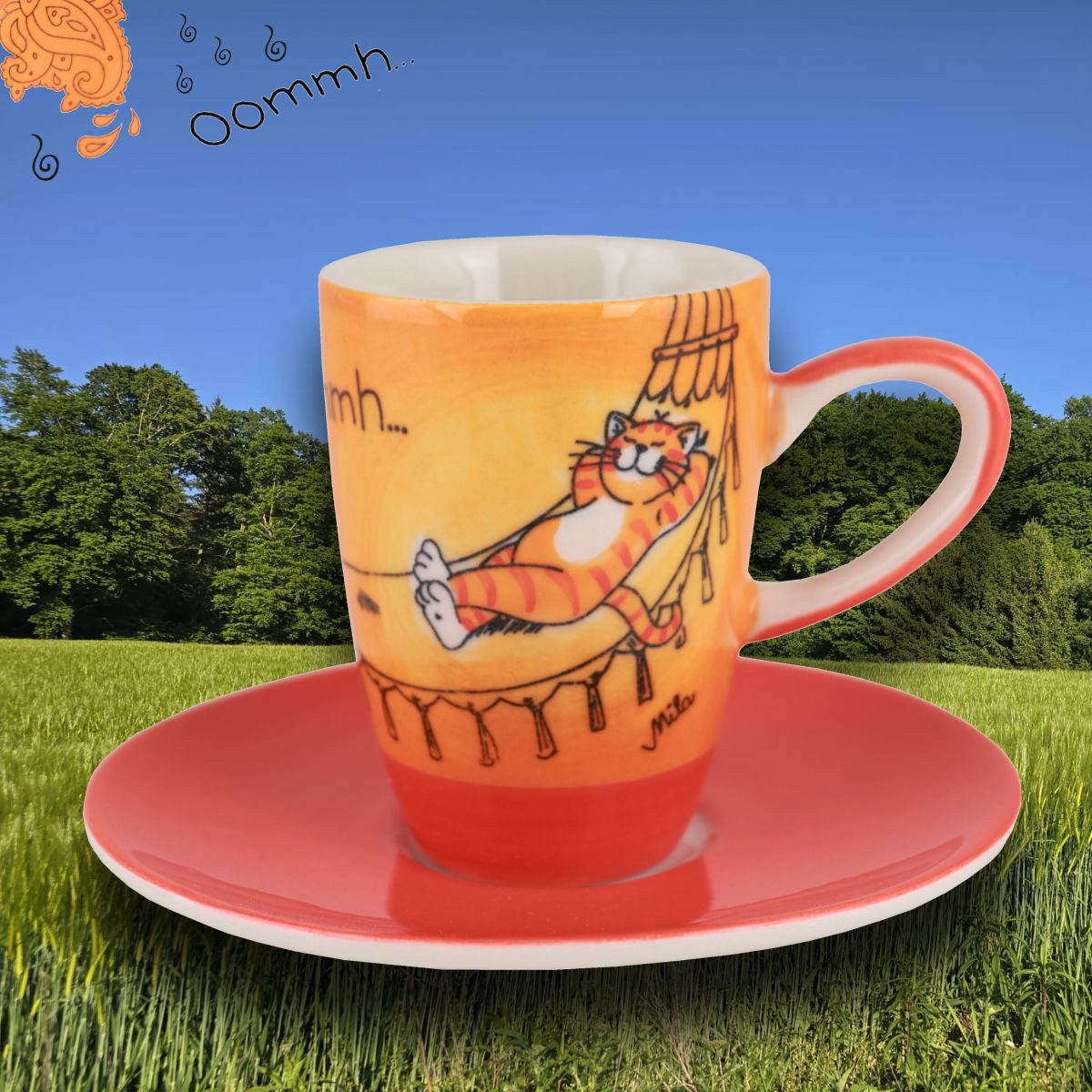 Mila Espressotasse Mila Keramik Espresso-Tasse mit Untere Oommh Katze Ruhepause, Keramik
