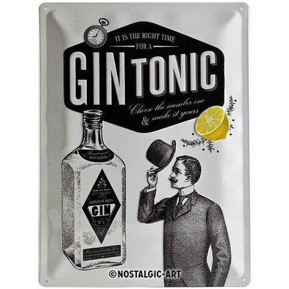 Metallschild Blechschild 30 x 40 cm - Open Bar - Gin Tonic