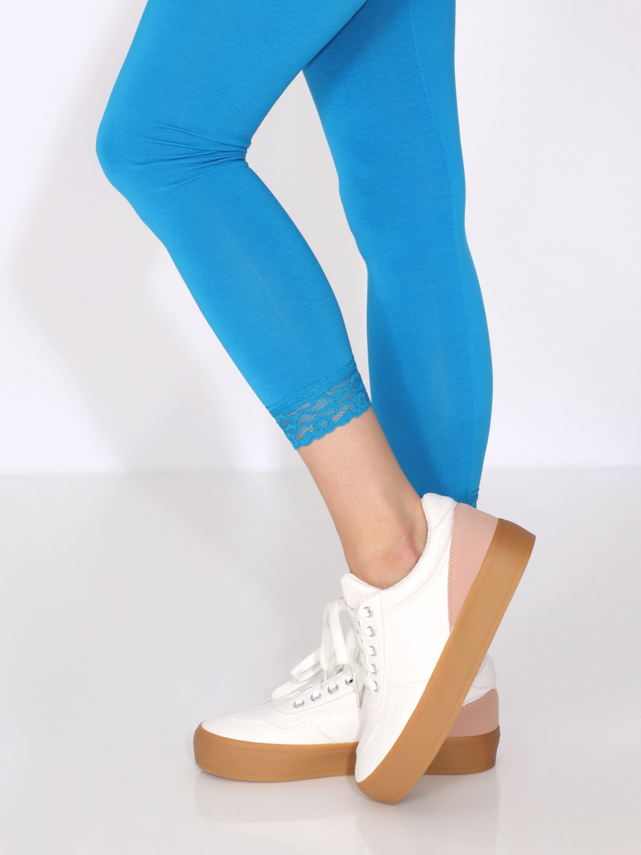 (1-tlg) Spitze Damen Style elastischer Leggings Blau Leggings mit Bund Merry MS10-342 7/8
