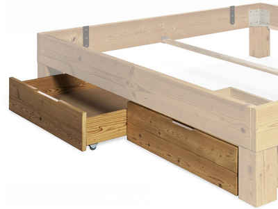 Moebel-Eins Massivholzbett, CURBY 2er Set Bettschubladen für 4-Fuß-Bett, Material Massivholz, Thermo-Fichte, NATUR