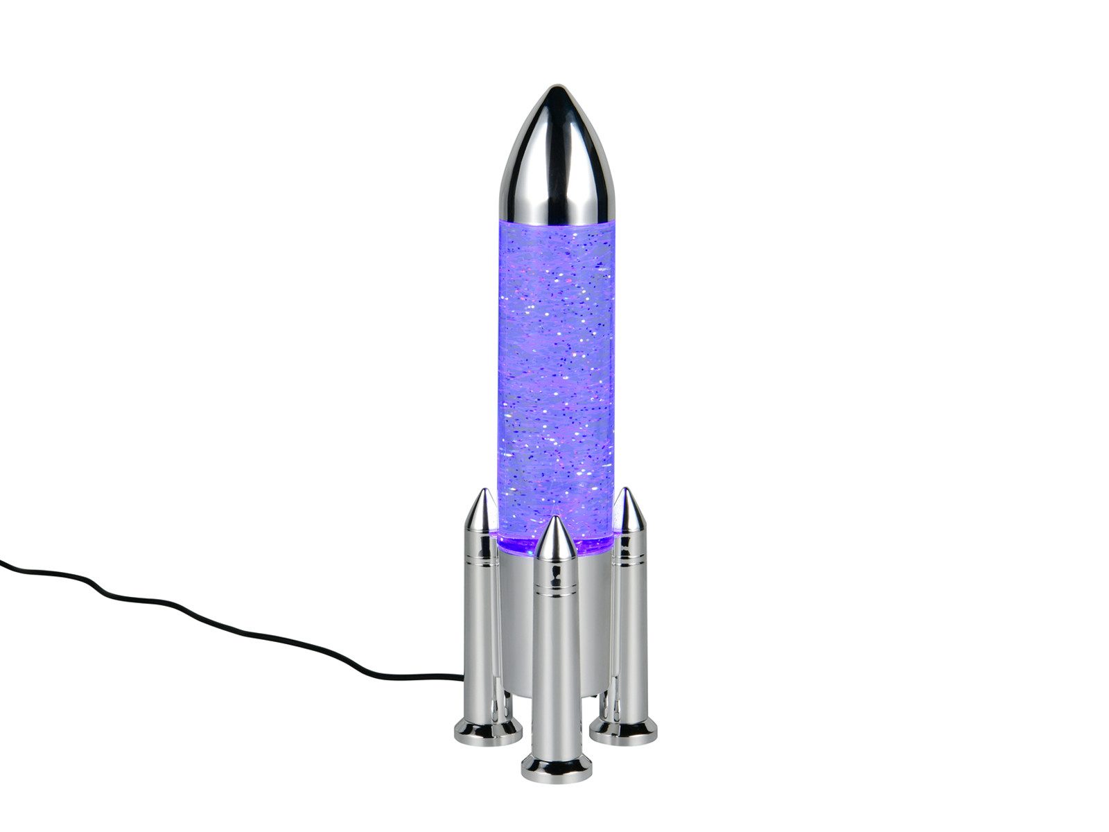 Reality Leuchten USB-Tischleuchte mit RGB Farbwechsel, Höhe 33cm, Raketenlampe mit Glitzer Deko Lampe coole Tischlampe Jugendzimmer
