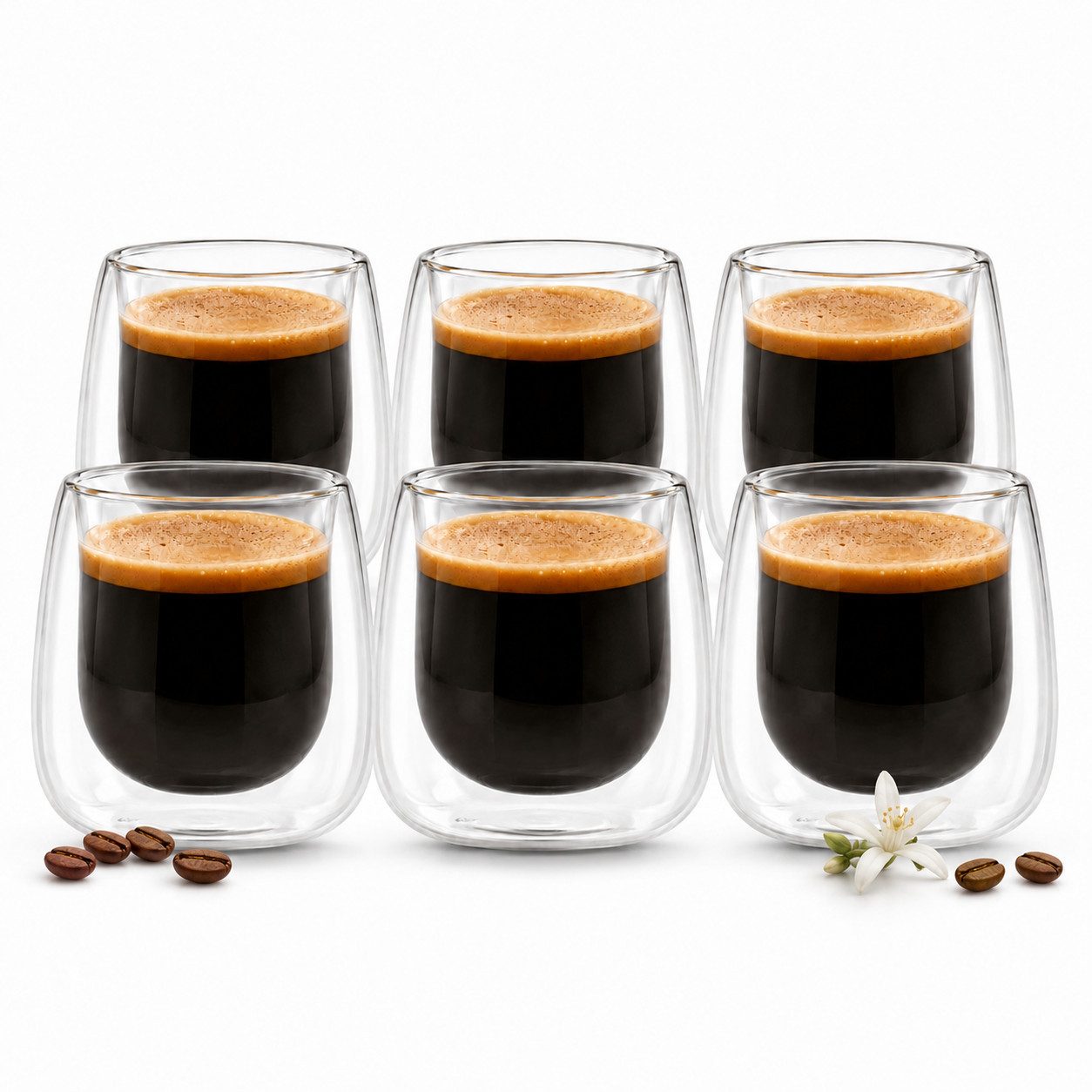 LAPRESO Espressoglas Doppelwandig Thermogläser Kaffeegläser Set 80 ml, 6-tlg., Borosilikatglas, 6er Set