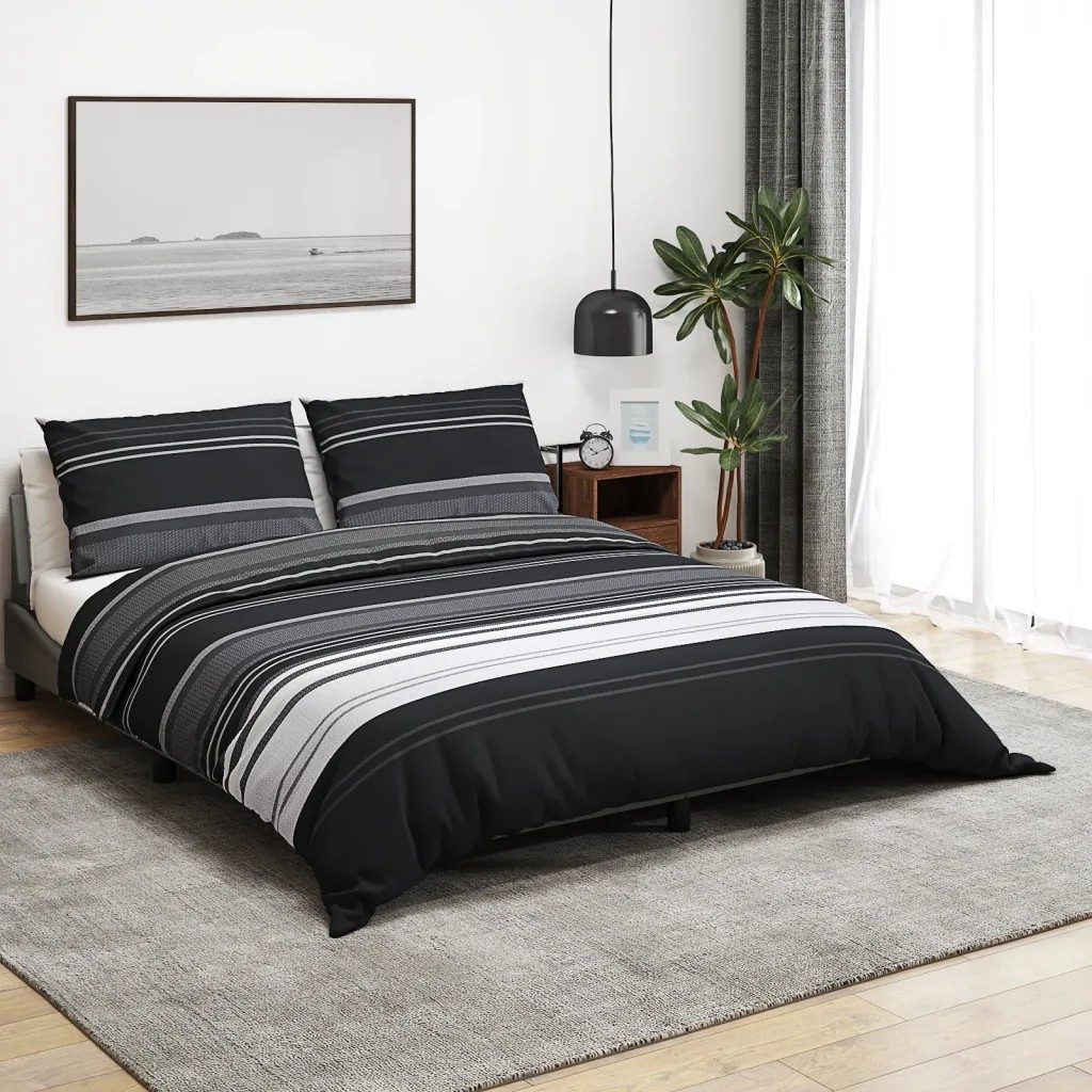 vidaXL Bettbezug vidaXL Bettwäsche-Set Schwarz und Weiß 200x200 cm Baumwolle