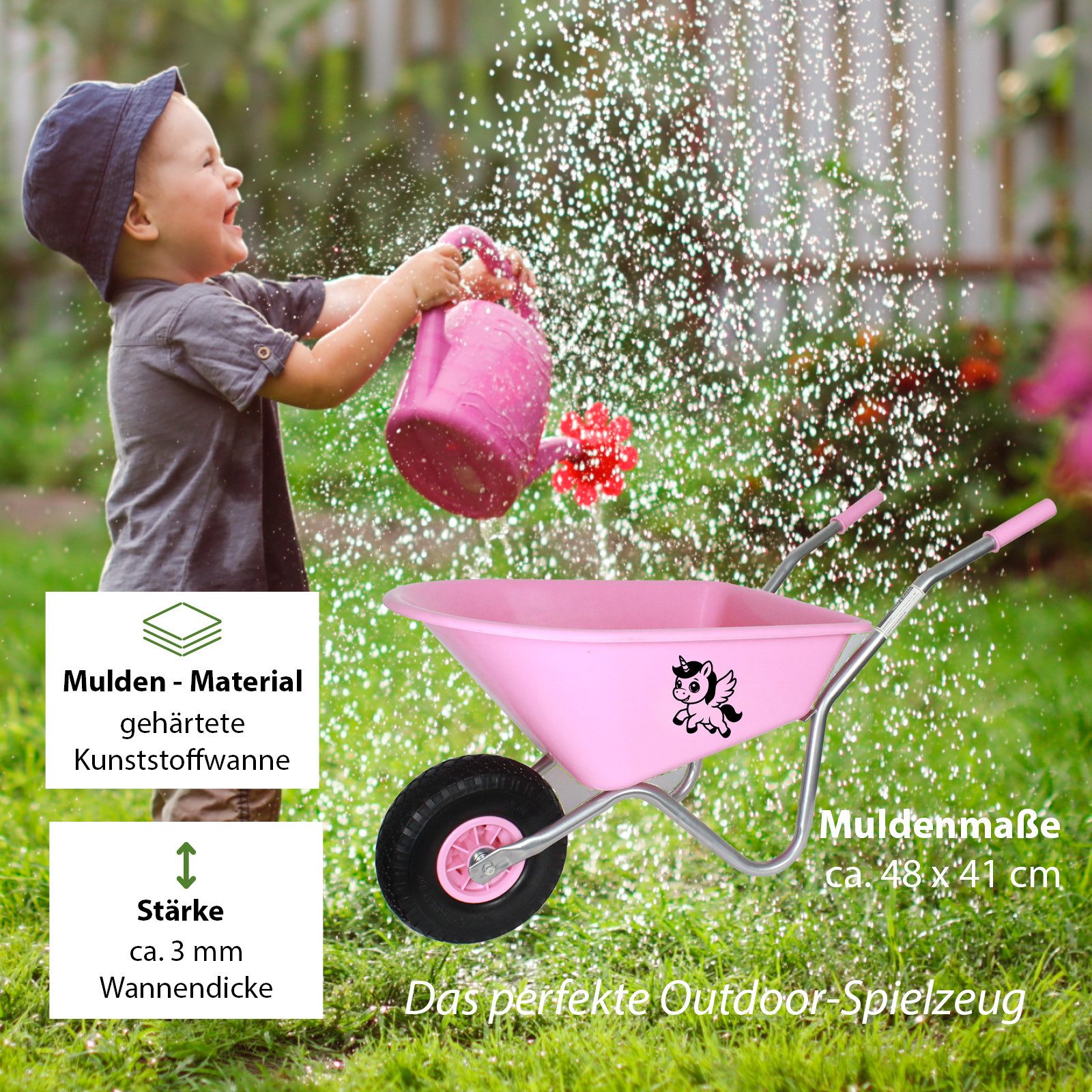 TRUTZHOLM Schubkarre Kinderschubkarre Einhorn Schiebkarre Metallschubkarre Gartenkarre – Bild 5 von 5