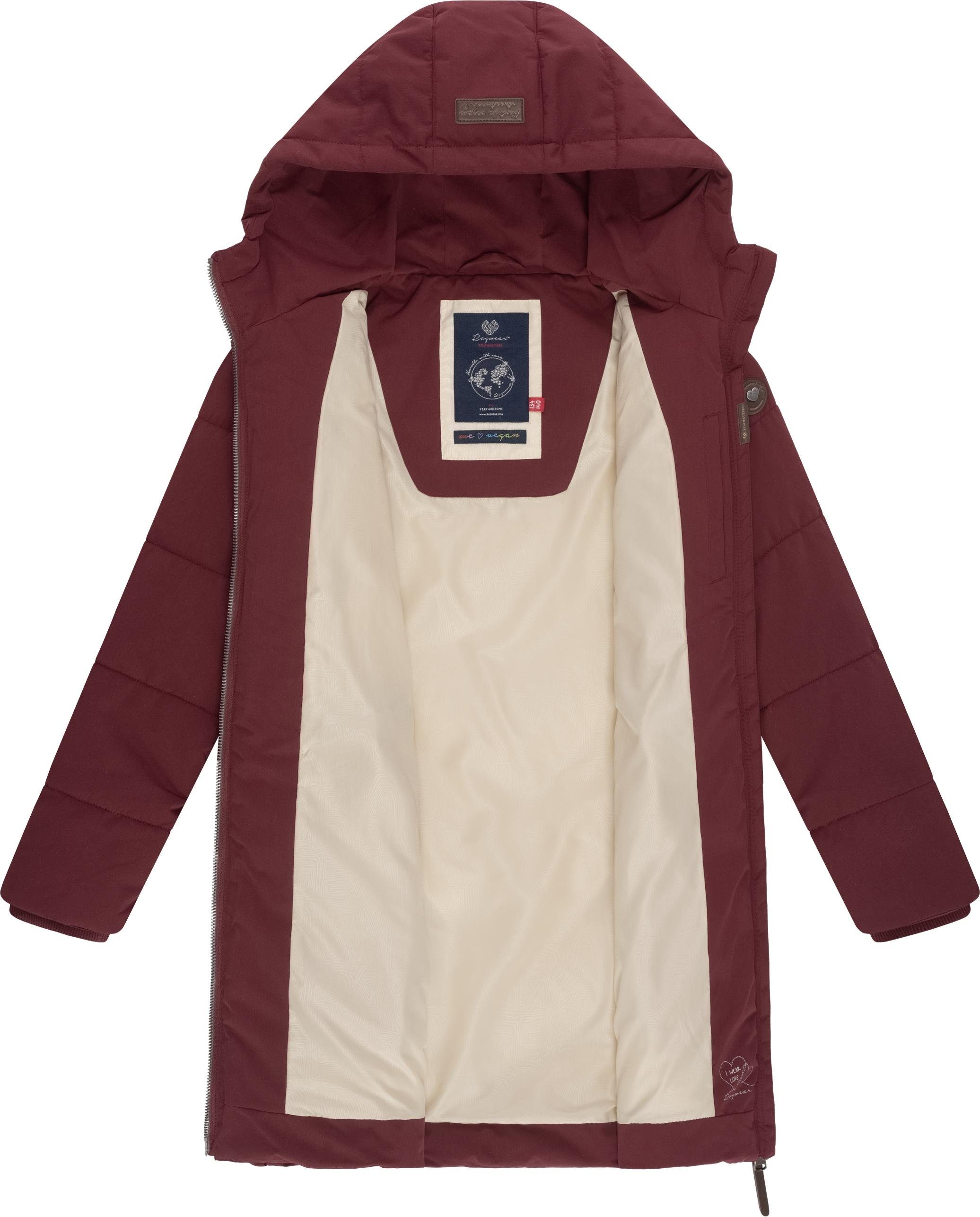 Ragwear Winterjacke Kapuze weinrot mit wasserdichte Outdoorjacke Winter abnehmbarer Rebbie