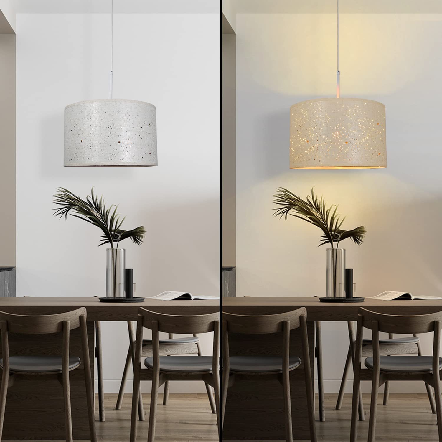 Weiß ZMH für Design E27 Modern LED Stern Pendelleuchte wechselbar Deko Esszimmer, Stoffschirm