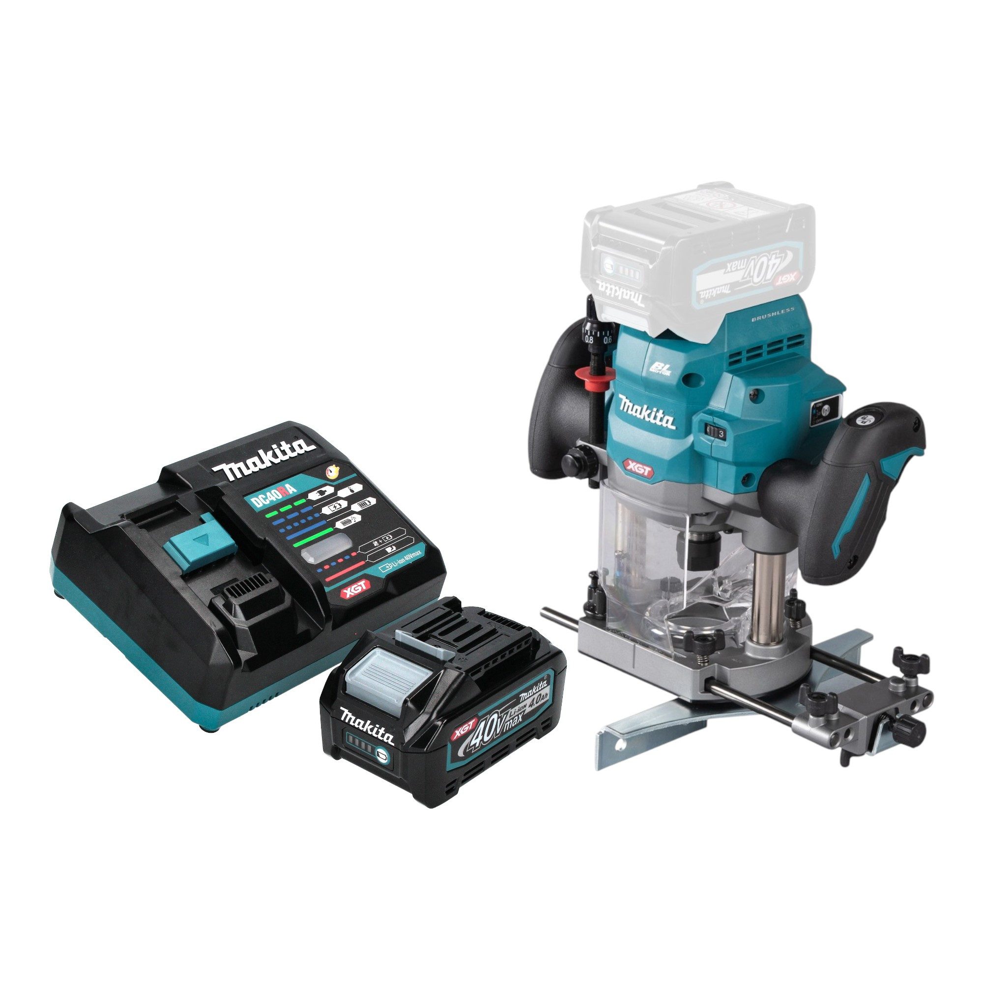 Makita Oberfräse RP 001 GM101 40 V max. 12 mm Brushless + 1x Akku 4,0 Ah + Ladegerät