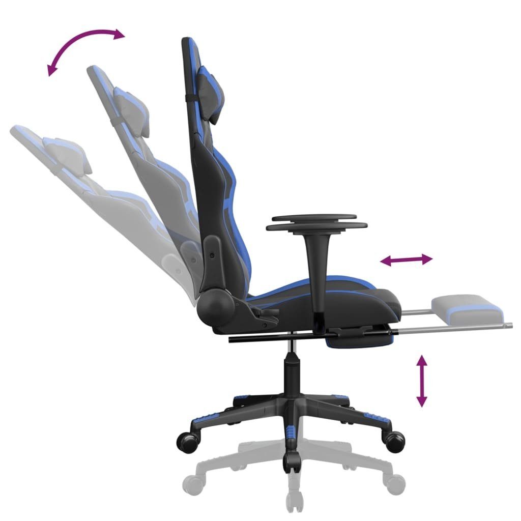 vidaXL Gaming-Stuhl Gaming-Stuhl mit Massage Schwarz und Kunstleder und blau Blau St) & blau Fußstütze (1 Schwarz Schwarz & 