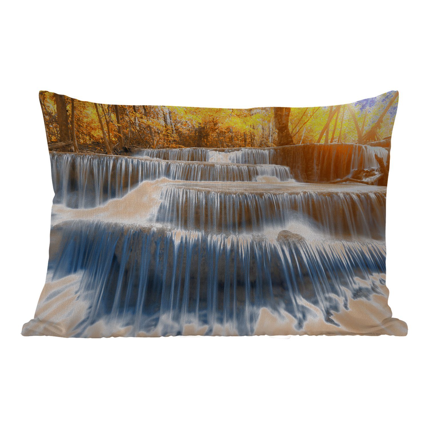 MuchoWow Dekokissen Wasserfall - Natur - Bäume - Herbst - Landschaft, Outdoor-Dekorationskissen, Polyester, Dekokissenbezug, Kissenhülle