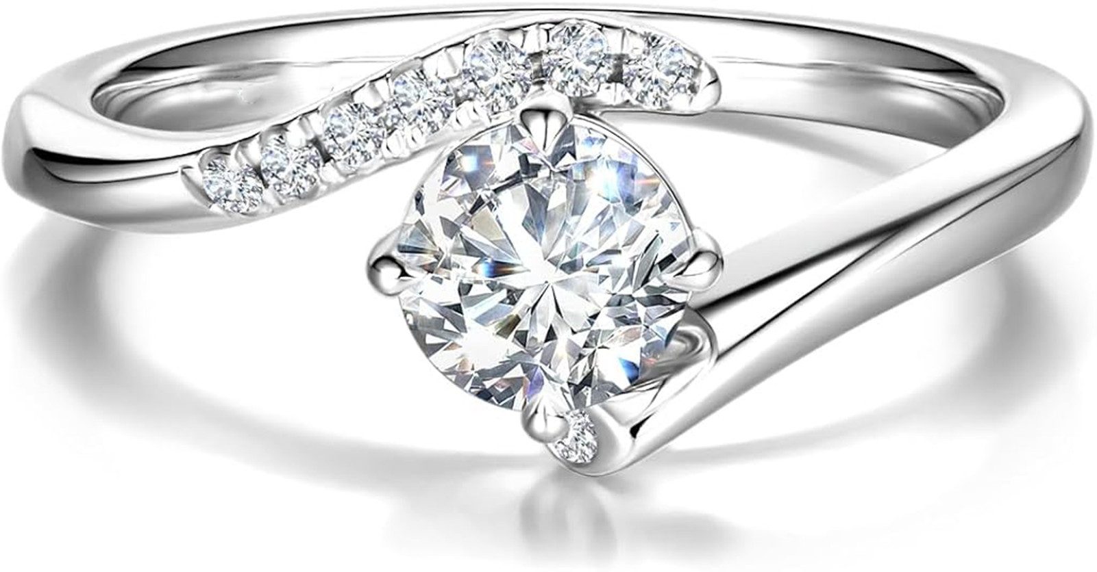 Jumpeak Diamantring Ring mit Reihenbohrungen, Ring mit rundem Brillantschliff, 1ct, D, VS1, 585erGoldGeburtstagsgeschenk,Geschenk zum Jahrestag,Weihnachtsgeschenk