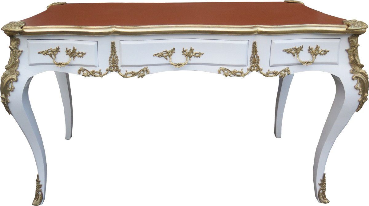 Padrino Weiss Schreibtisch Barock Gold Limited Luxus Luxus Schreibtisch - / Möbel Apricot Sekretär - / Edition Casa