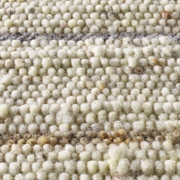 Wollteppich Handweb Woll-Teppich gestreift, TaCa Home, rechteckig, Höhe: 12 mm, nachhaltige Schurwolle Wohnzimmer Schlafzimmer, Grau - 70 x 130 cm