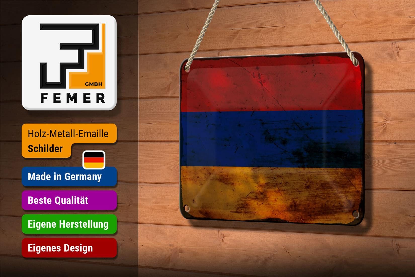 Femer GmbH Metallschild Flagge Armenien 18x12cm Flag of Armenia Rost, (1 St), gewölbte Oberfläche, abgerundete Ecken, umgeschlagene Kanten