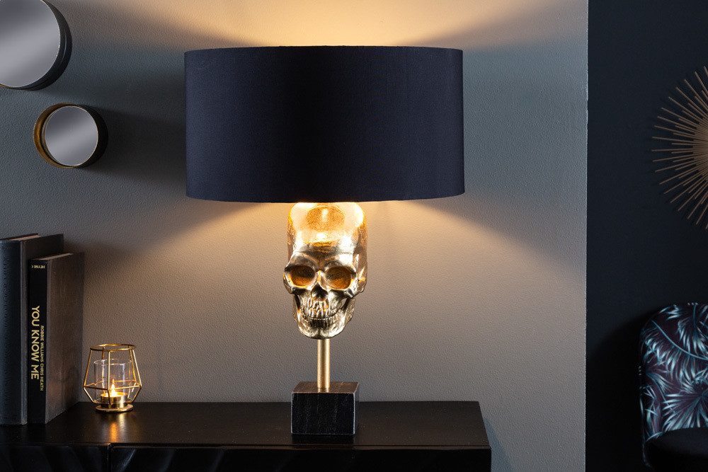 riess-ambiente Tischleuchte SKULL 56cm schwarz / gold, Ein-/Ausschalter, ohne Leuchtmittel, Wohnzimmer · Marmor · Metall · Totenkopf · Modern Design – Bild 3 von 5