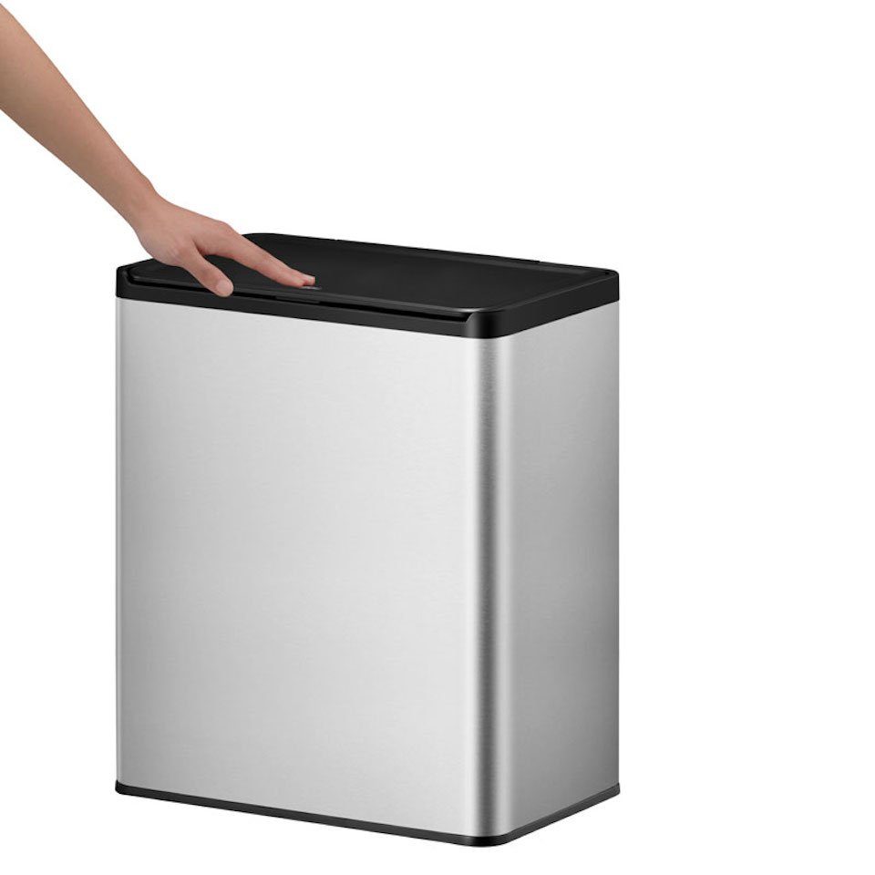 Abfallbehälter 40L, Touch-Open-Deckel, Mülleimer Silber PROREGAL® Rechteckiger mit