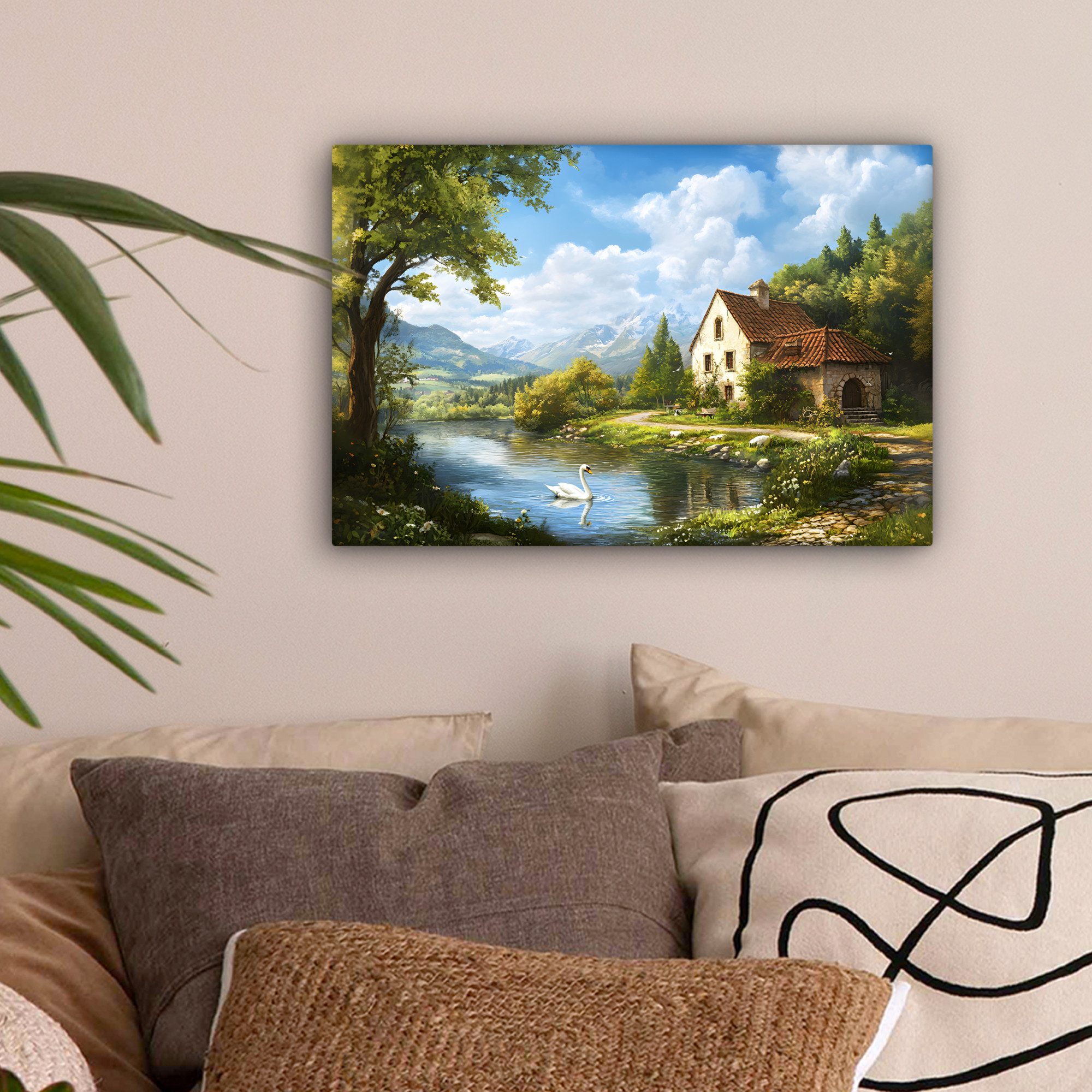 OneMillionCanvasses® Leinwandbild Schwan - Bäume - günstig online kaufen