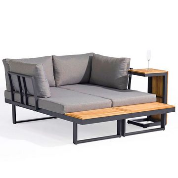 SenS-Line Gartenlounge-Set Lounge mit Polster-Set in STEIN-GRAU-MELIERT, Aluminium, (3-tlg., aus Sofaelementen & Multi-Tisch), für bis 2 - 4 Personen, verschiedene Farben, Stoffe & Oberflächen