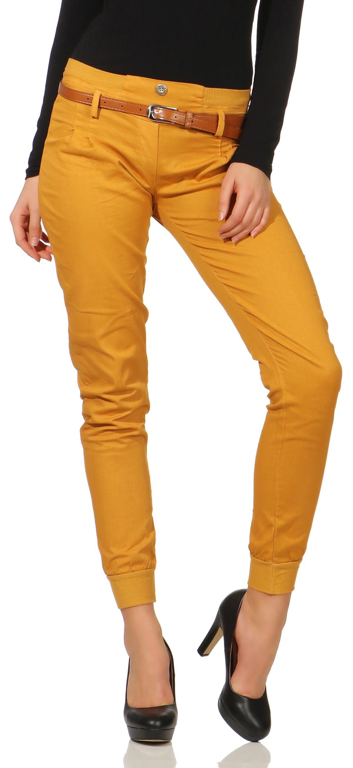 malito more than fashion Strickweste malito Damen Chino Hose inkl. Gürtel, Stoffhose mit Stretch, lässige Skinny Hose mit Gürtel