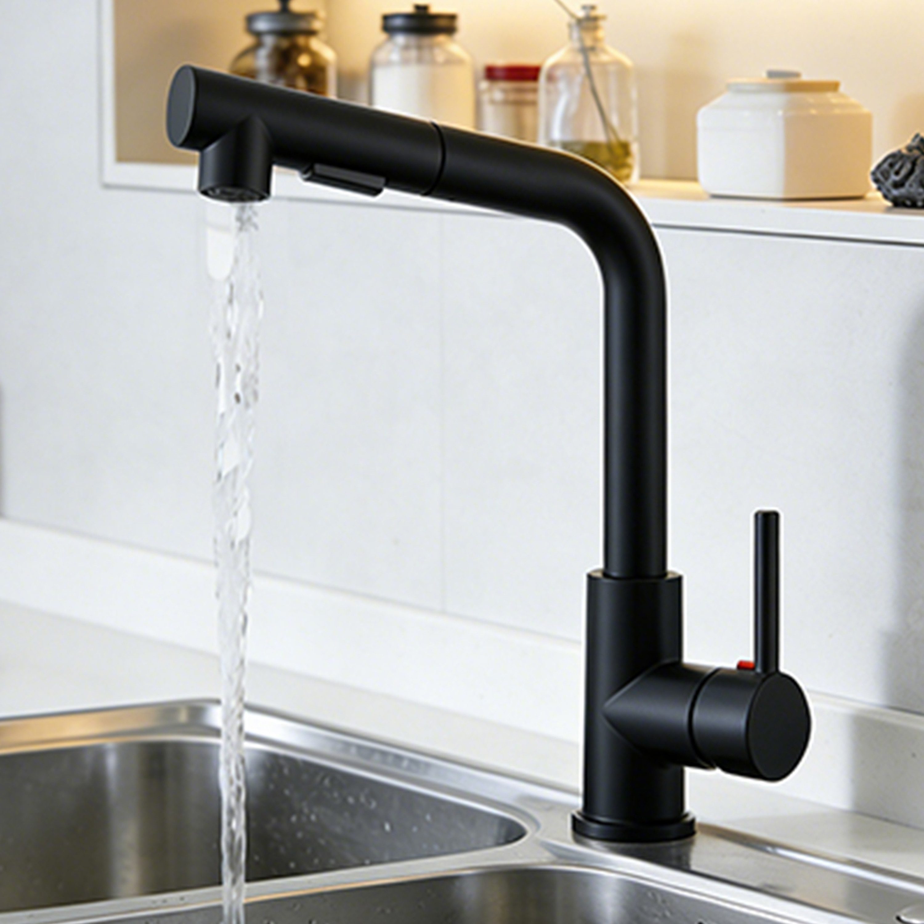 AICA Küchenarmatur Wasserhahn Küche, Massivmessing, ausziehbar, 360° schwenkbar Hochdruck, 2 Strahlarten, Einhand, Zinklegierung