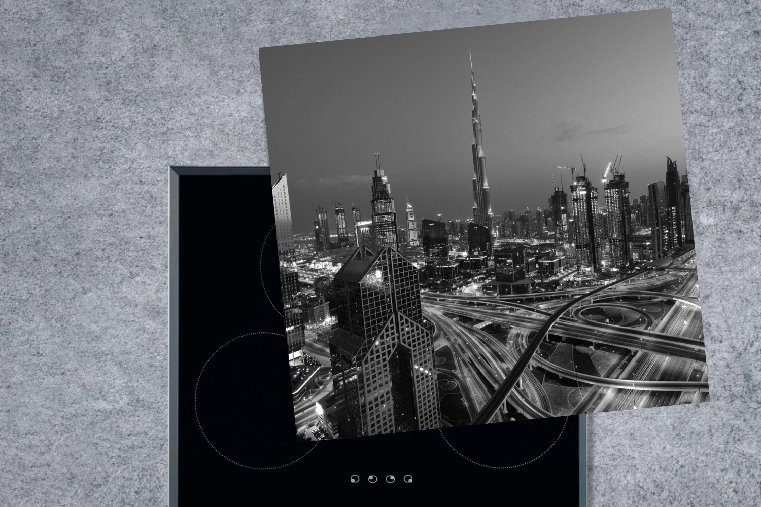 Ceranfeldabdeckung, - Vinyl, - Herdblende-/Abdeckplatte Dubai Arbeitsplatte für 78x78 Weiß Hell, cm, (1 MuchoWow - Schwarz küche tlg),