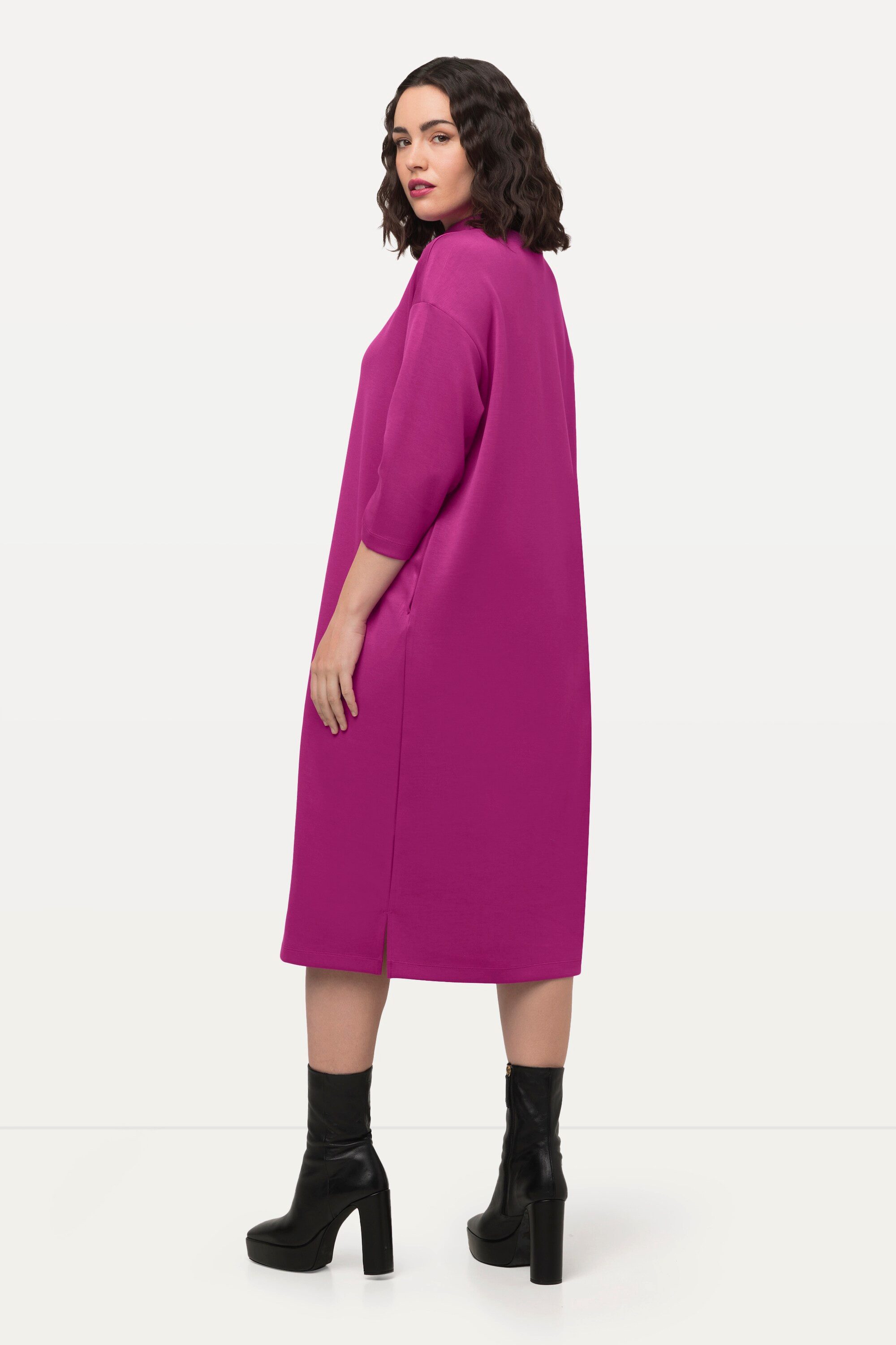 Ulla Popken Midikleid Sweatkleid Stehkragen 3/4-Arm Taschen Modalmix