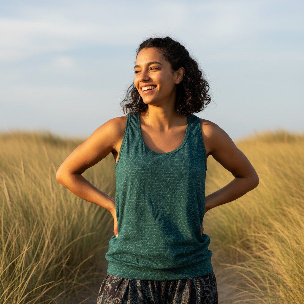 Guru-Shop T-Shirt Yoga Shirt Baumwolle, Tank Top - petrol Festival, Ethno S günstig online kaufen