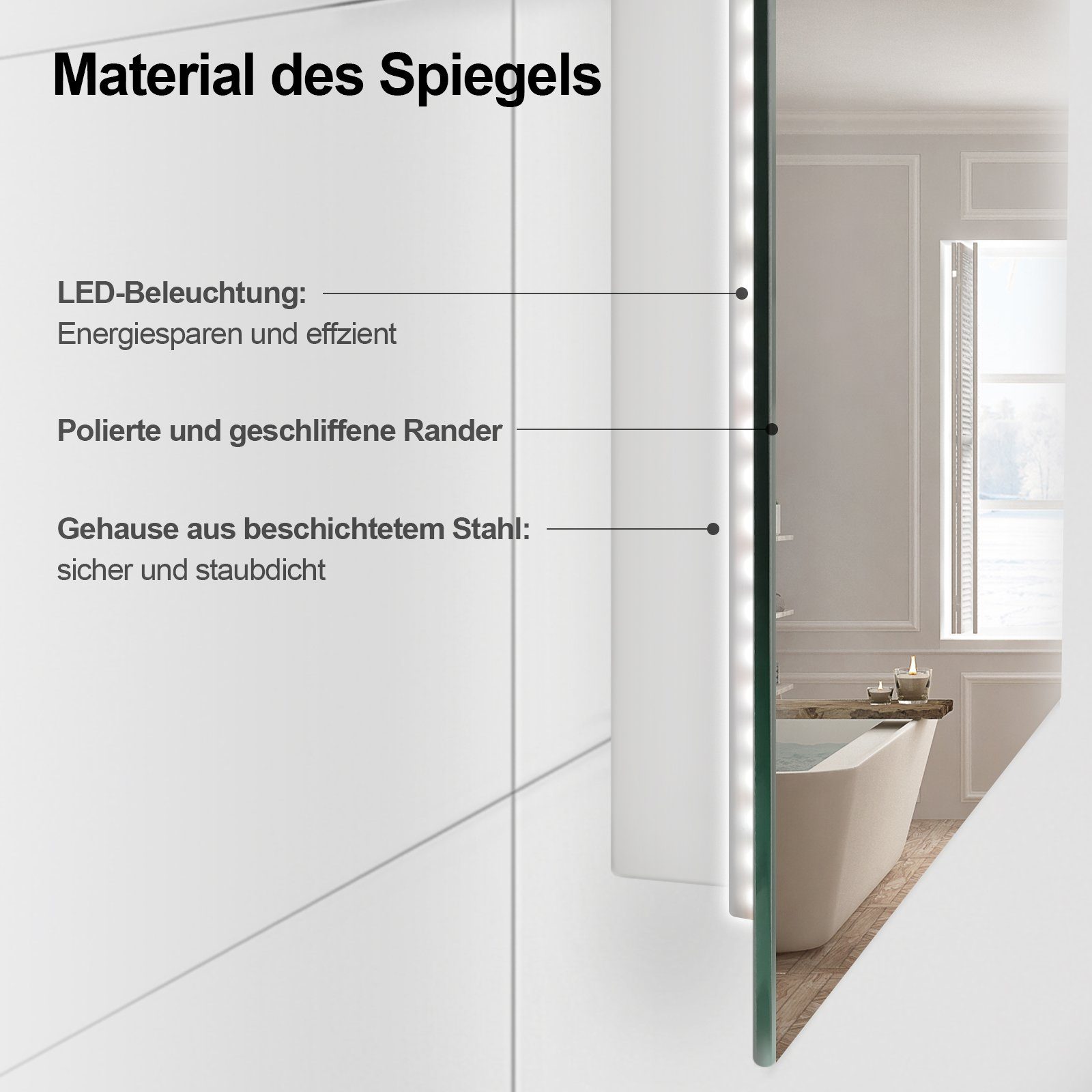Vergrößerung,IP Badspiegel Badspiegel, mit 54 Led Badspiegel Wandspiegel 6500K,Touchschalter,3-fach S'AFIELINA Beleuchtung 100x60cm,Kaltweiß