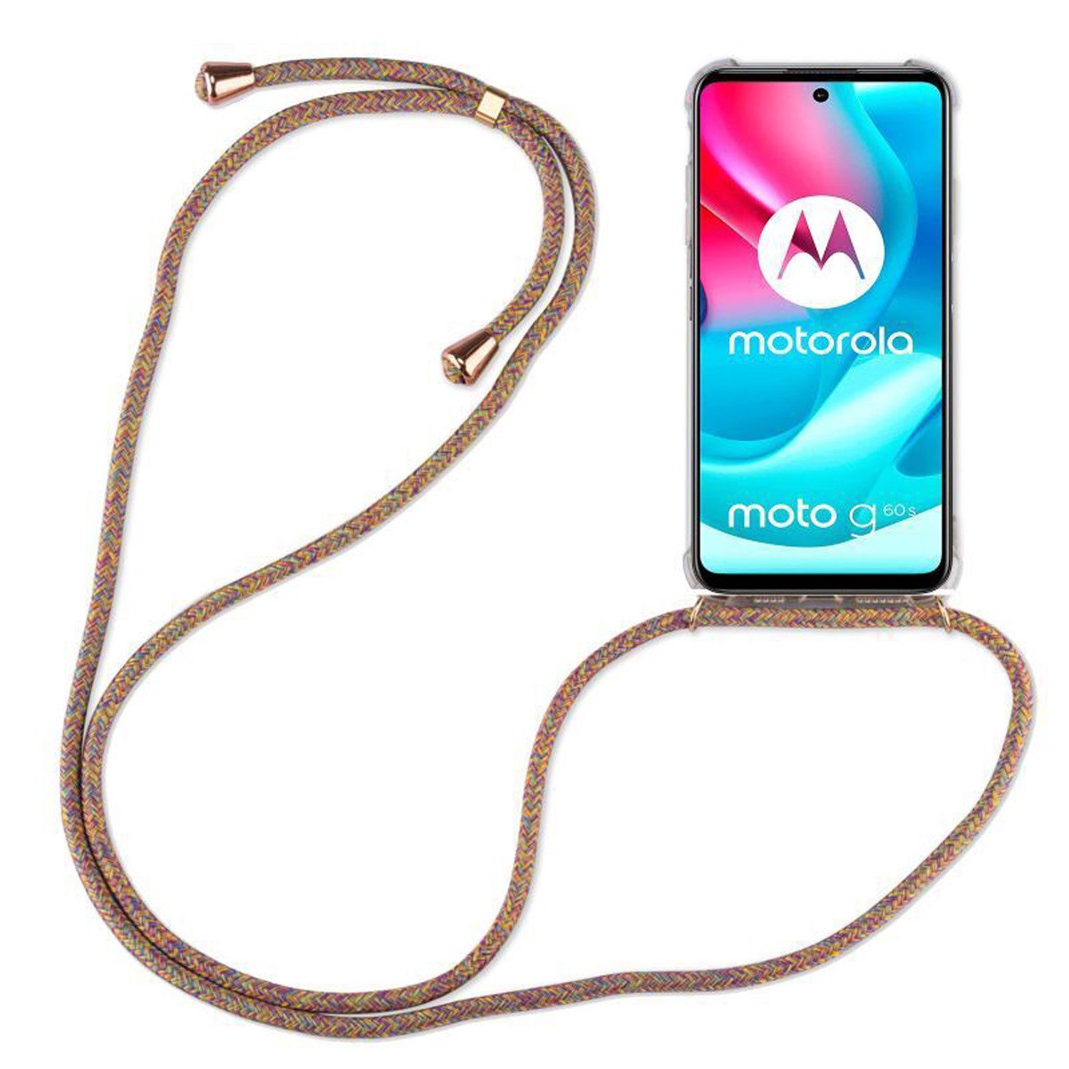 betterfon Handykette für Motorola Moto G60S Handyhülle mit Band & Kordel Bumper Rainbow, Hände frei – mit Silikonhülle & Schnur für flexiblen Alltag
