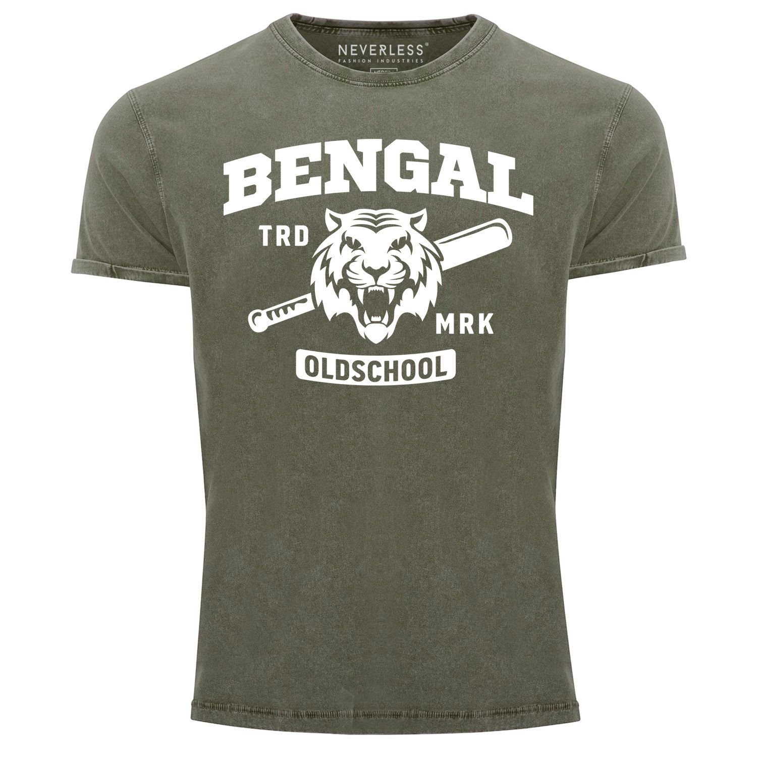 Neverless Print-Shirt Herren Vintage Shirt Bengal Tiger Baseball Sport USA Printshirt mit Print