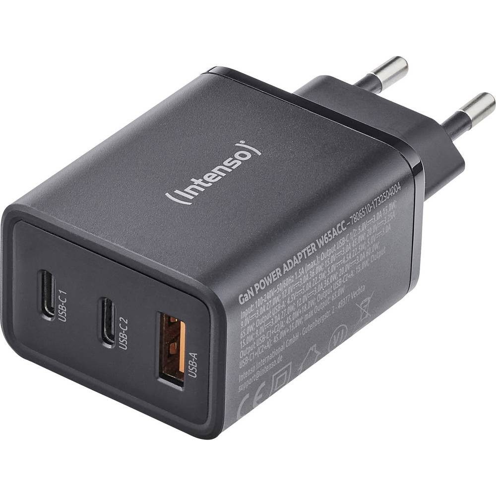 Intenso W65ACC GaN USB Ladegerät 65 W 1x USB-A, 2x USB-C® Schwarz Innenbereich USB-Ladegerät (GaN, USB Power Delivery (USB-PD)