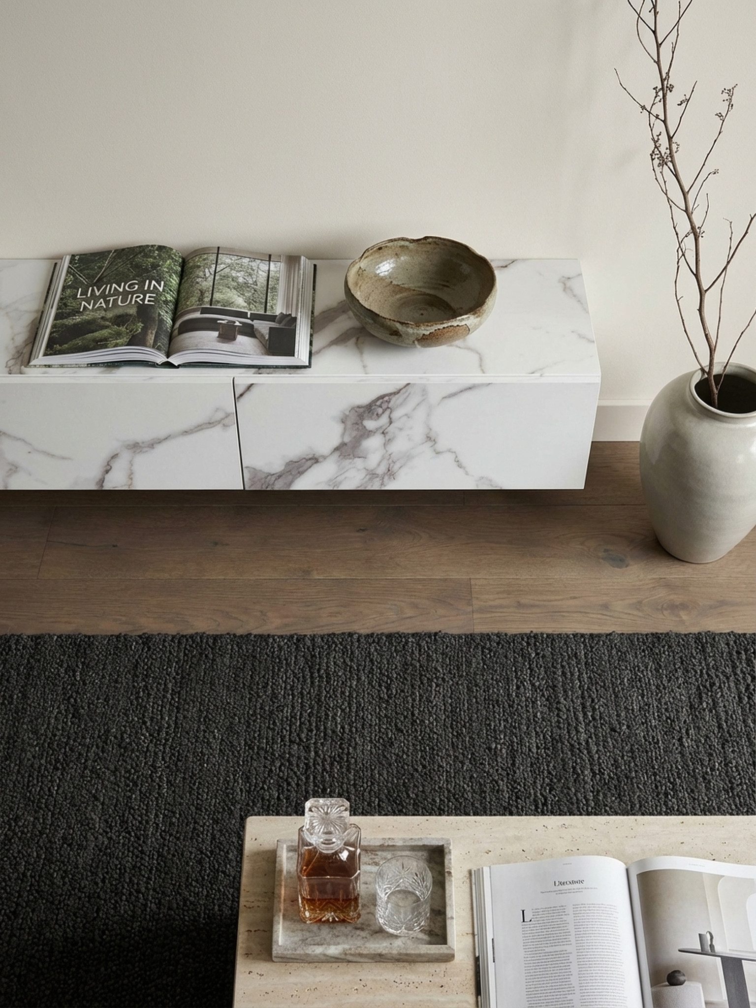 KADIMA DESIGN Lowboard Lowboard Hängend Marmor-Optik Weiß 120x30x30 cm TV-Schrank, Design (Fernsehkommode zum Aufhängen), Fernsehtisch mit Klapptüren Modern, Fernsehschrank Wand, TV-Kommode