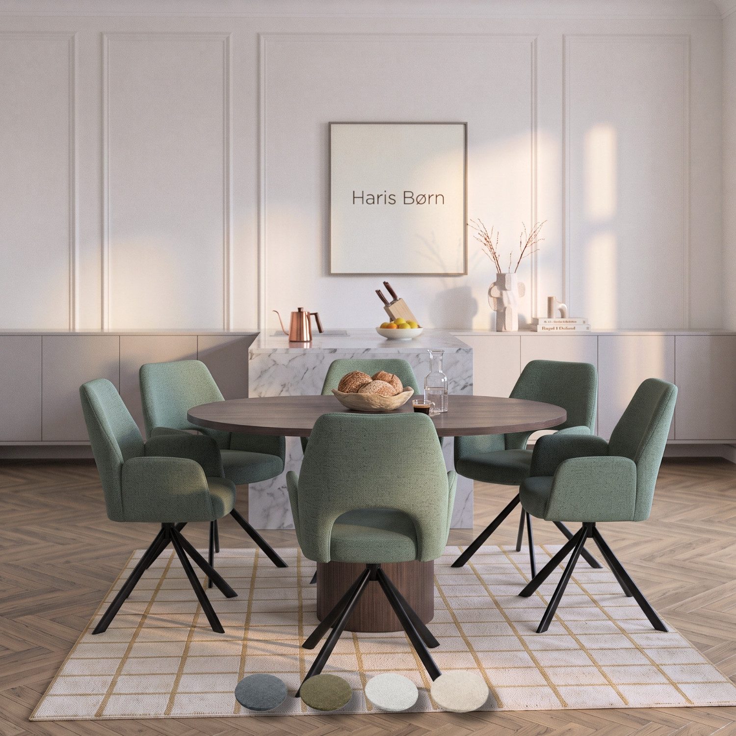 Haris Børn Esszimmerstuhl Armlehnstuhl drehbar - Polsterstühle für Esszimmer (Set, 8 St), Premium Esszimmerstühle drehbar & Esstisch Stühle - Drehstuhl
