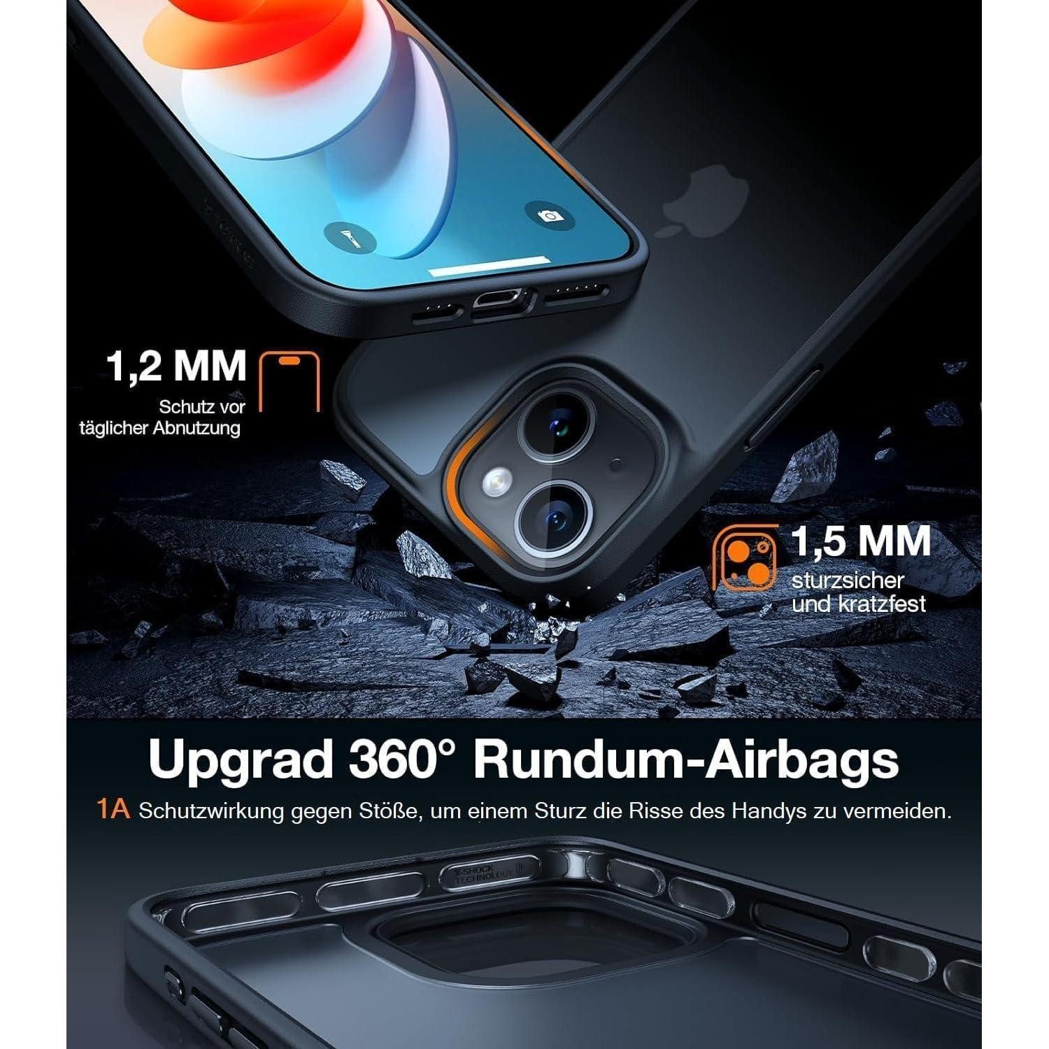 LuxusKollektion Displayschutzfolie Hülle iPhone 13 Stoßfest Kratzfest Militärschutz iPhone 13 Schwarz