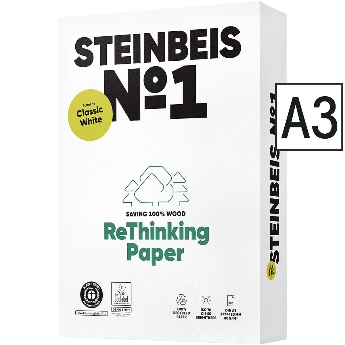 STEINBEIS Бумага из отходов Classic White, Format DIN A3, 80 g/m², 70 CIE, 500 Blatt