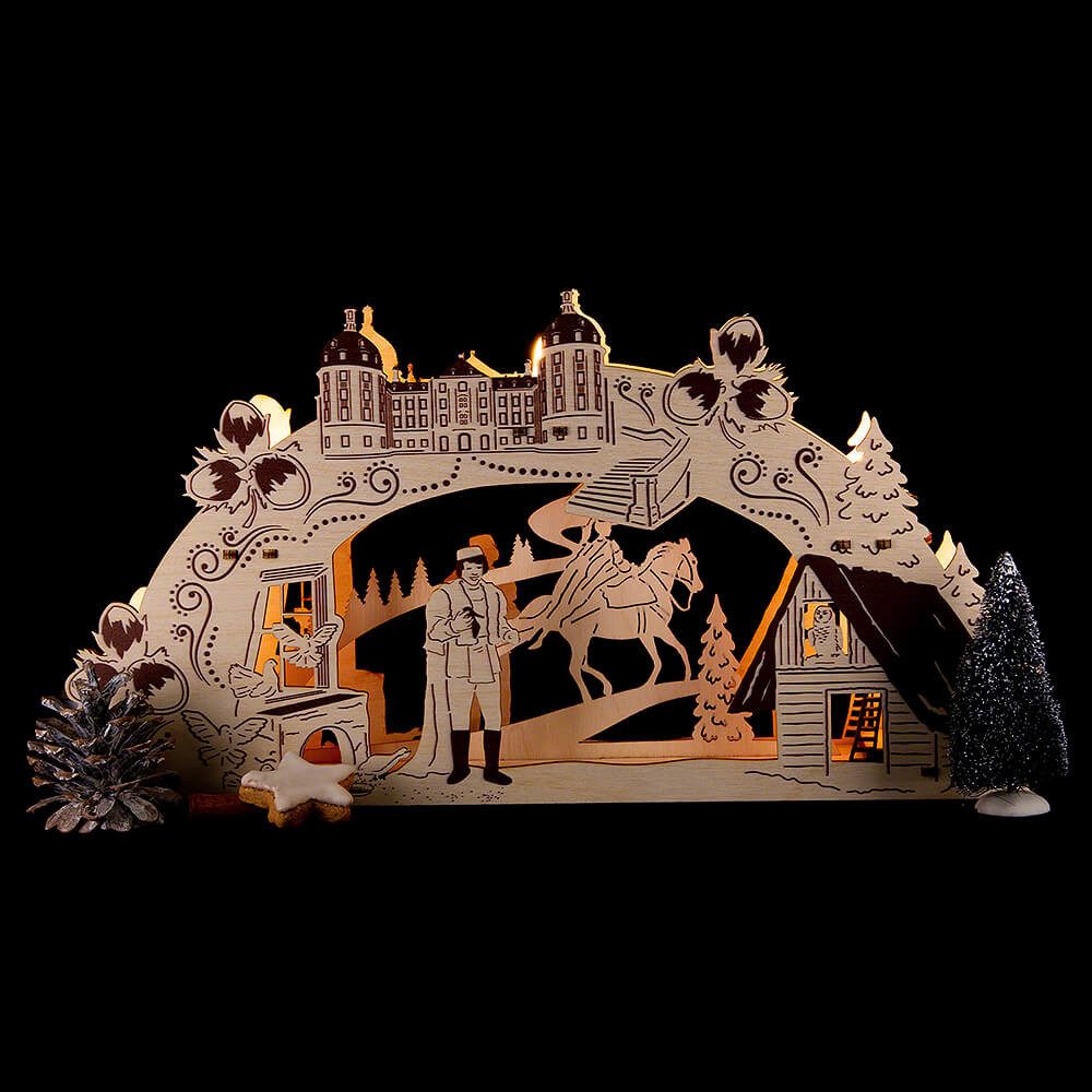 Erzgebirge-Palast Schwibbogen Schwibbogenleuchter "Drei Haselnüsse für Aschenbrödel" (37x20cm) von S – Bild 5 von 5
