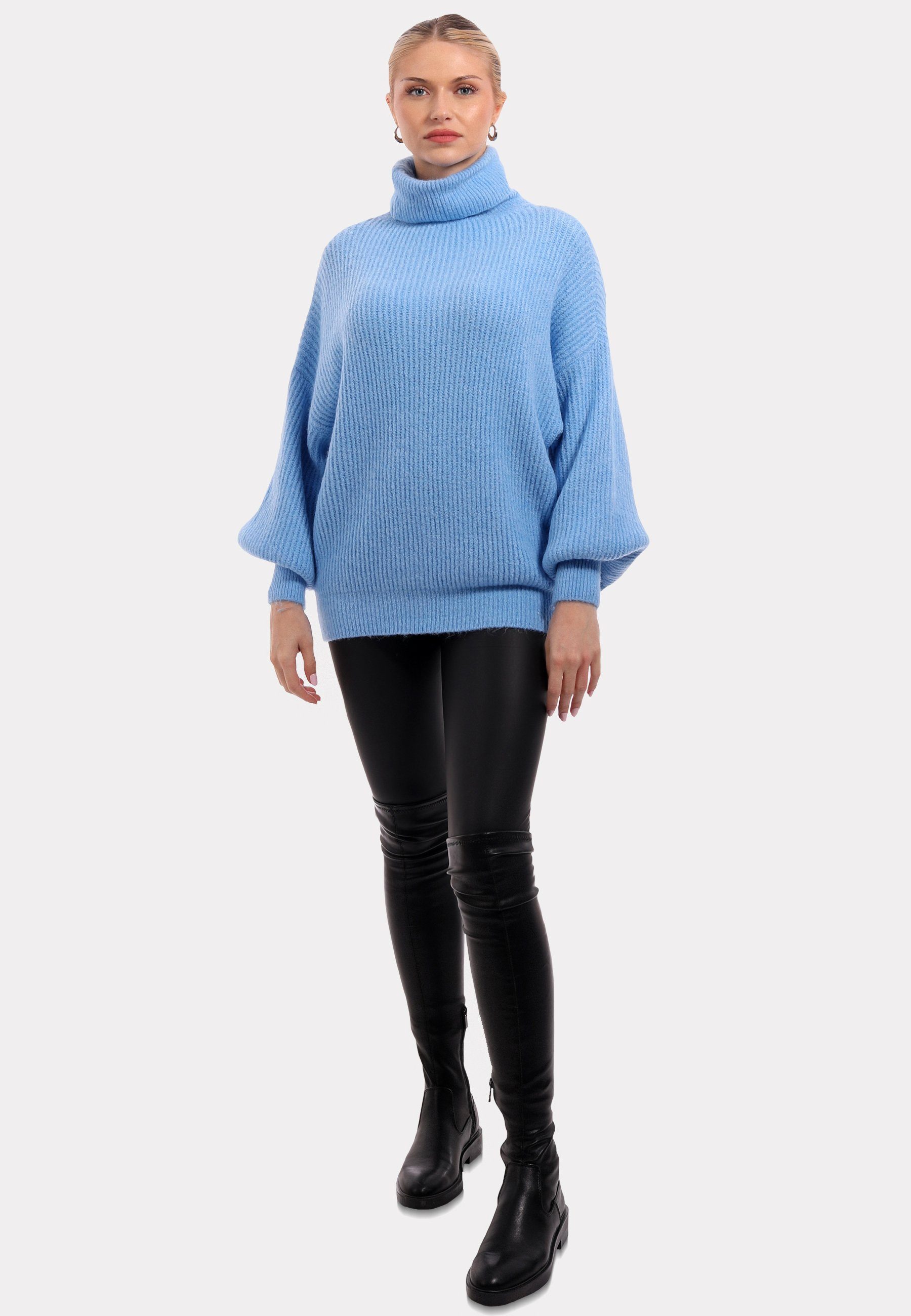 Style & YC Winter Casual Unifarbe Fashion Sweater Pullover Rollkragenpullover Blau in mit Rollkragen