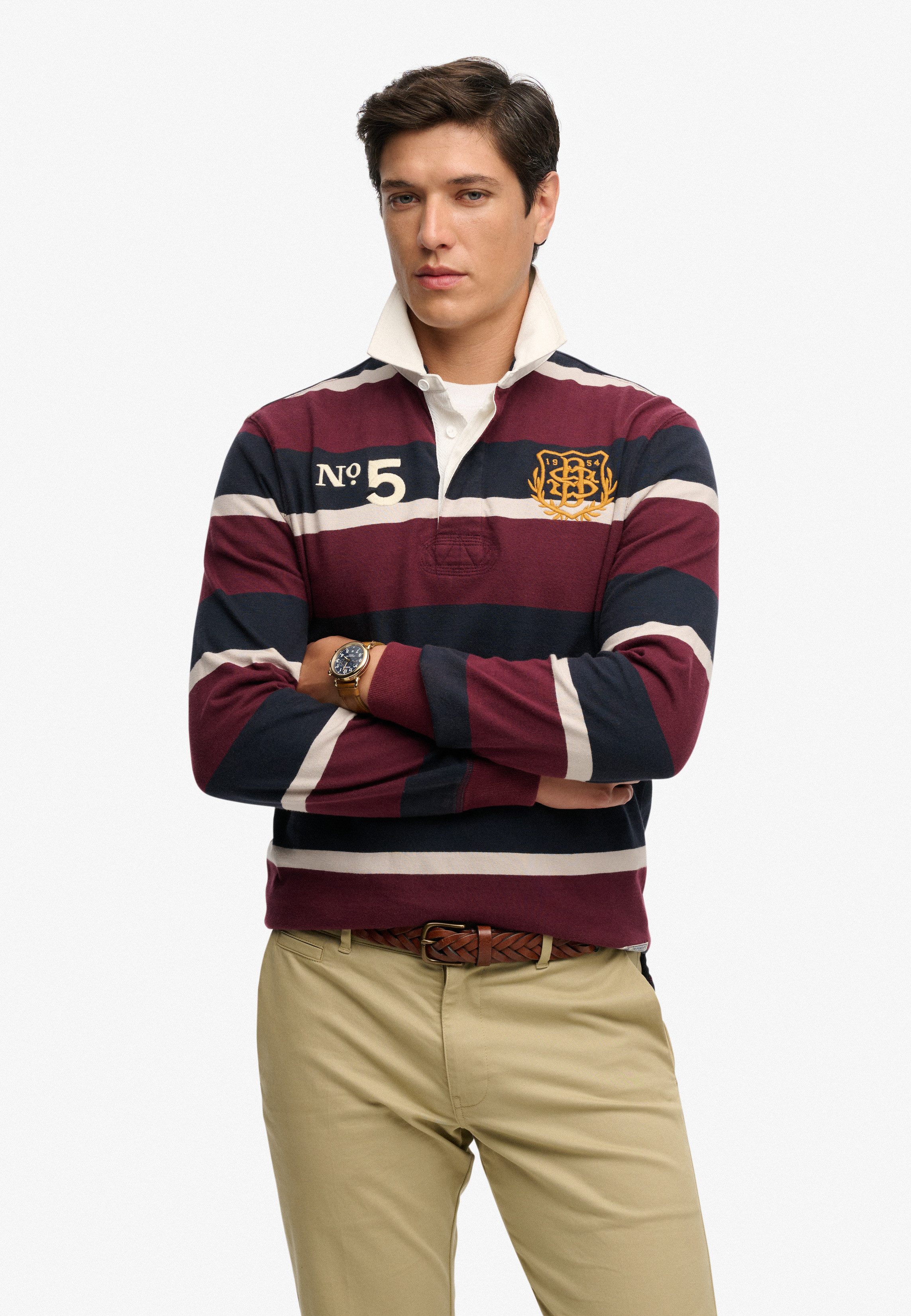 Superdry Langarmshirt DOUBLE EMBLEM STRIPE RUGBY