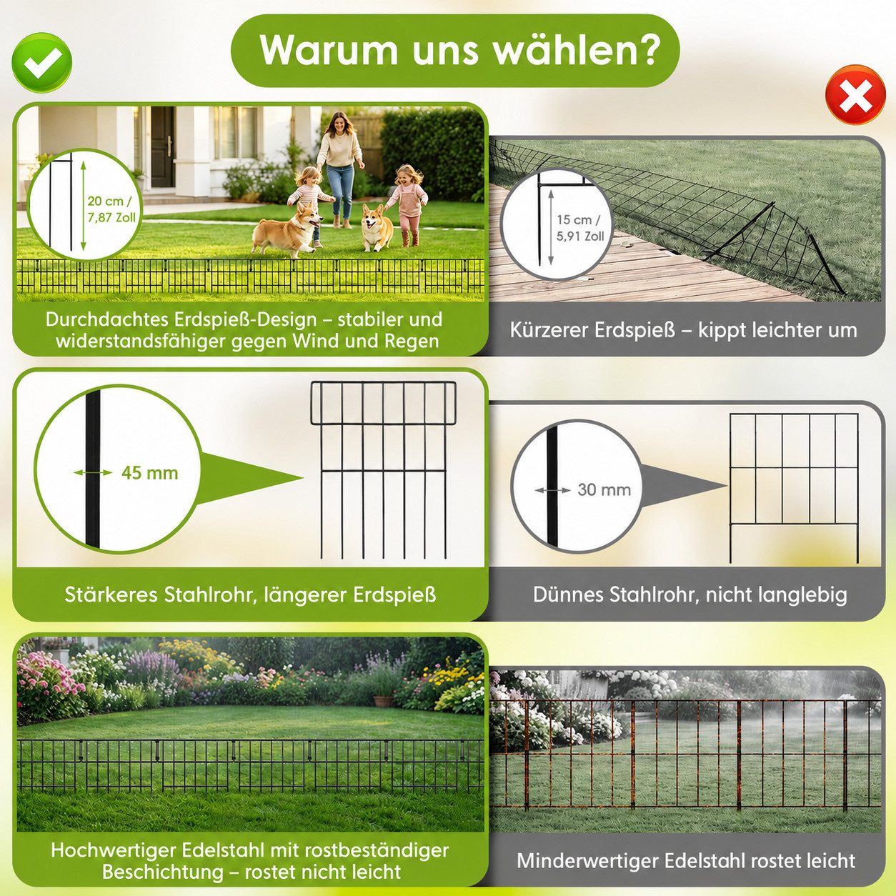BlingBin Gartenzaun 10-teilig Beetzaun aus Metall, Tierbarriere Zaun, (Beetbegrenzung, 10-St., 32,5 × 40 cm Metallzaun), Begrenzungszaun, Hundezaun für Blumenbe – Bild 4 von 5