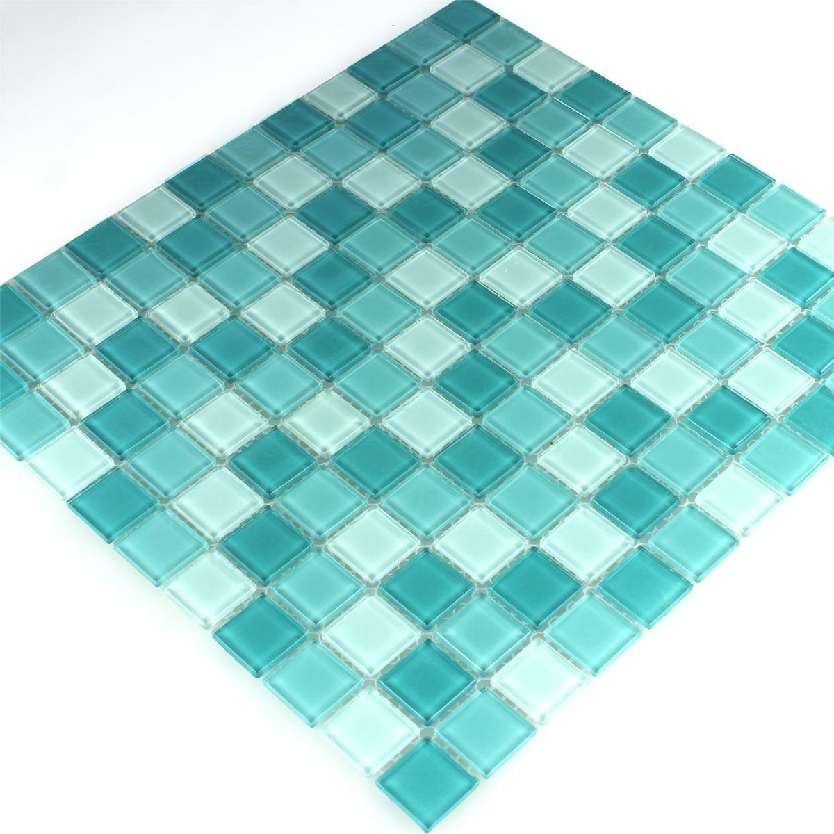 Mosafil Mosaikfliesen Glasmosaik Fliesen Venecia Türkis Grün, Glas 32.700x30.200, grün-türkis, Verlegefertig auf ein Netz geklebt - Frostsicher - Wasserfest